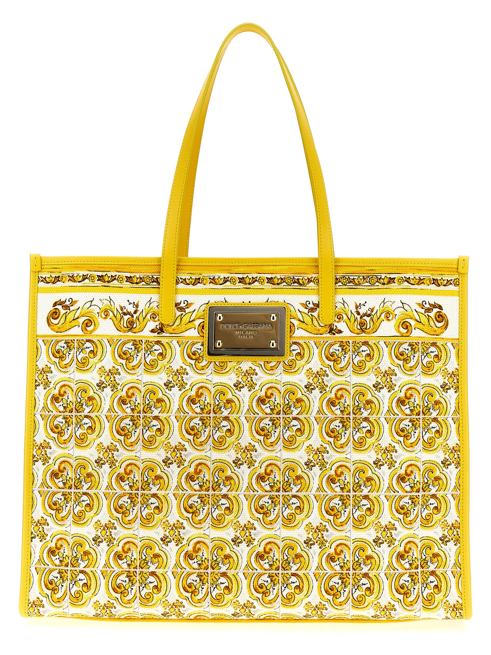 Shop Dolce & Gabbana Maiolica Large Shopping Bag In Yellow