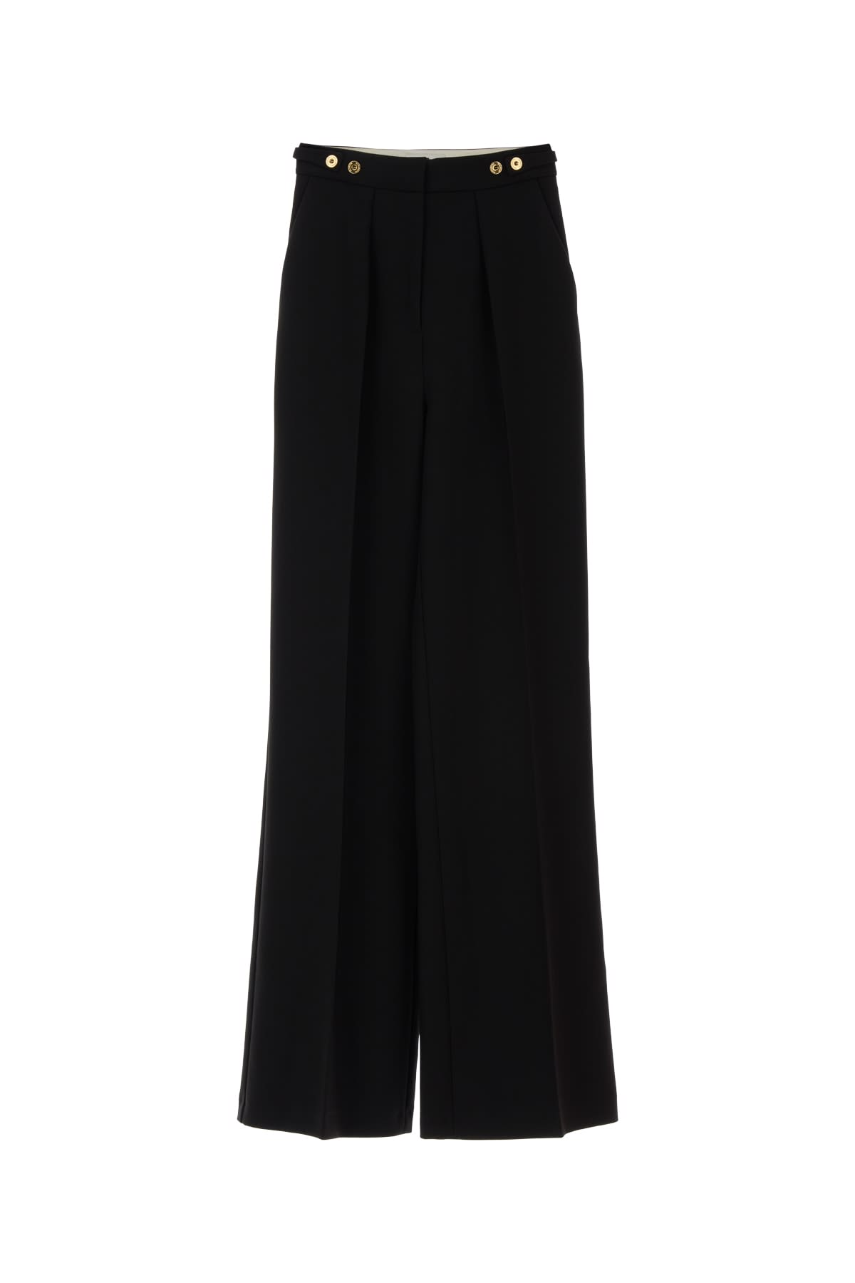 Elisabetta Franchi High Waist Pleated Wide Leg Trousers In Black