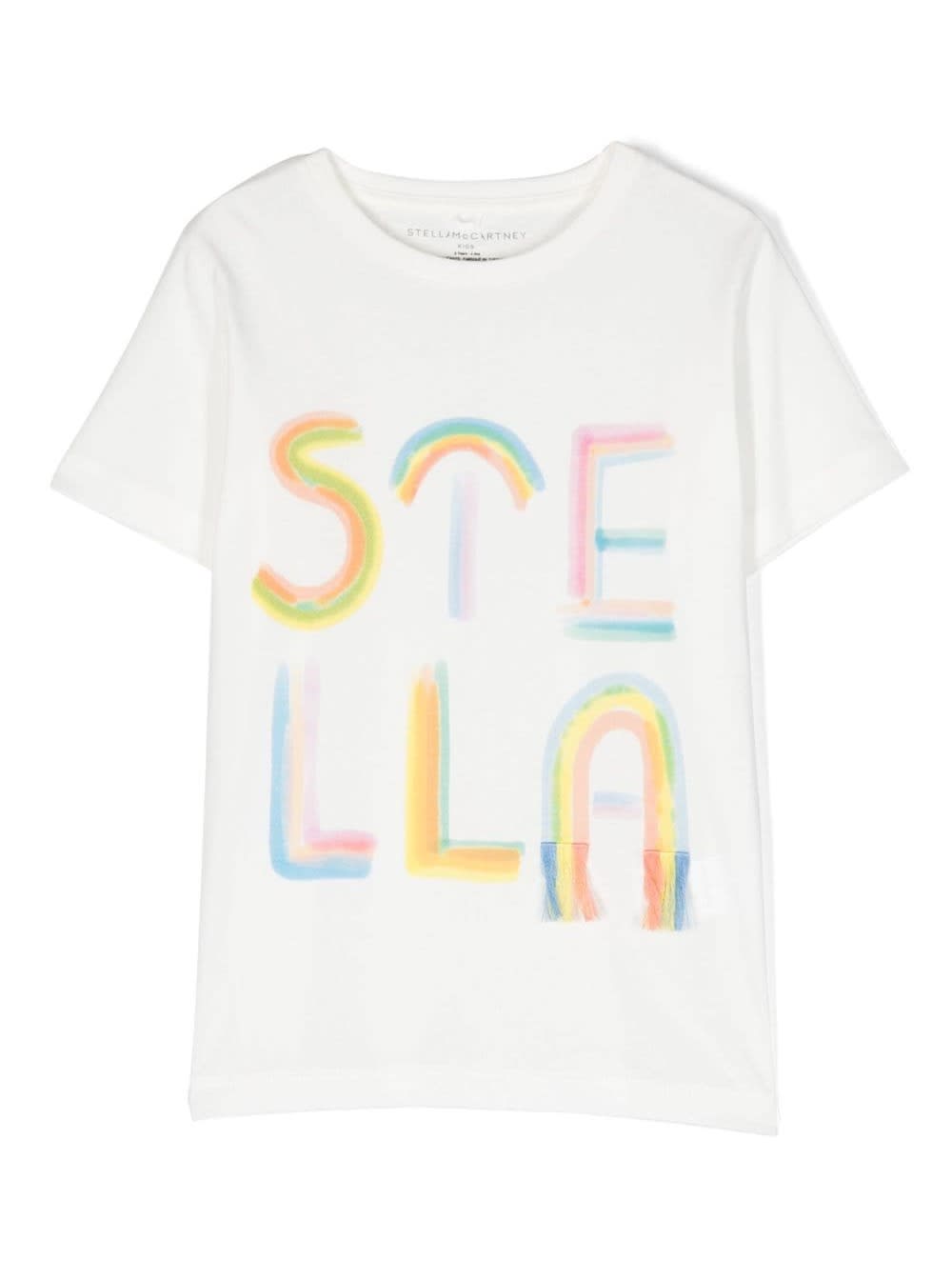 Shop Stella Mccartney T-shirt A Maniche Corte Con Maxi Stampa Logo In Cotone Multicolor Bambina In White