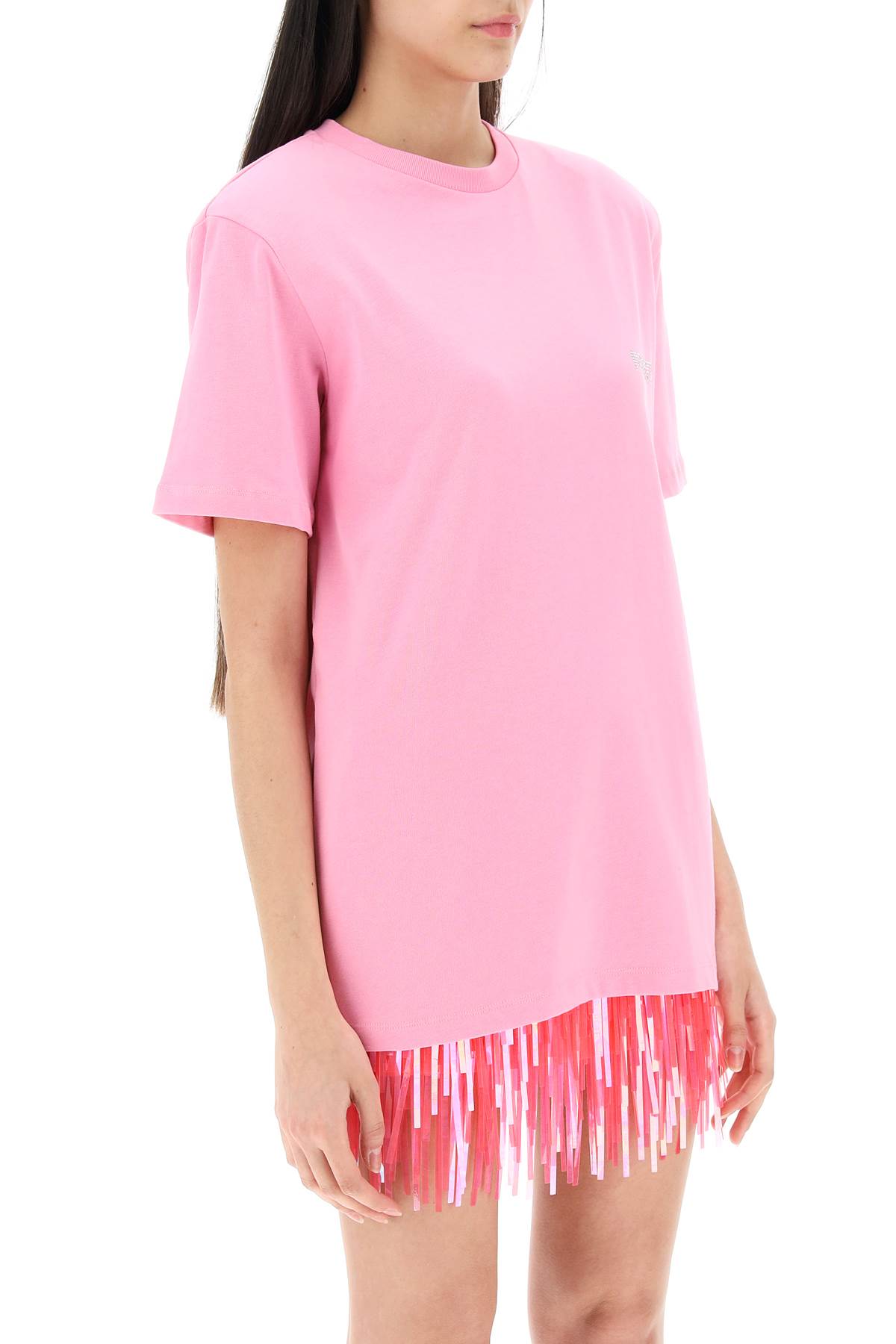 Shop Rotate Birger Christensen Crystal Cut-out T-shirt In Begonia Pink (pink)