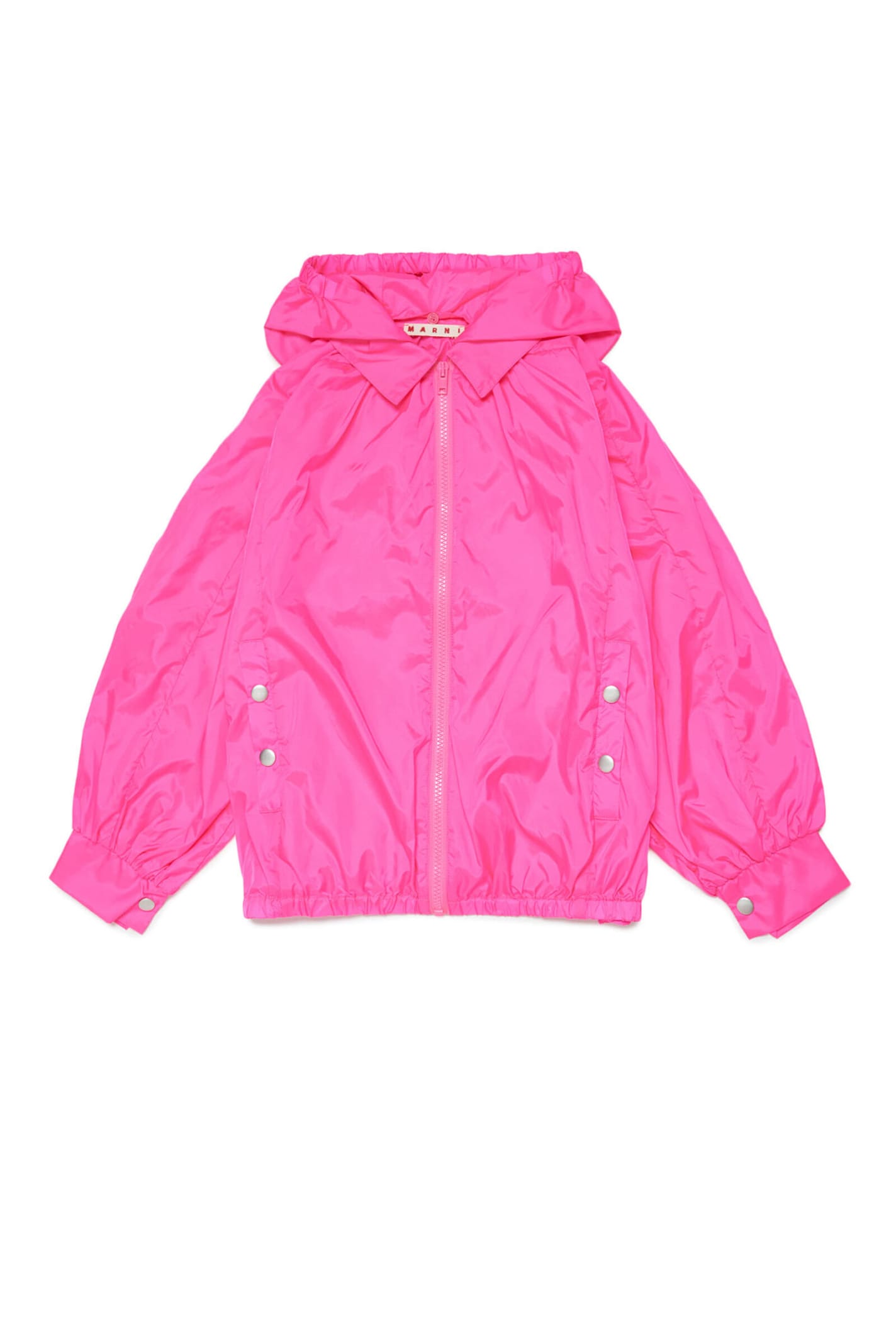 MARNI MJ110F JACKET MARNI FLUO PINK WATERPROOF UNLINED JACKET WITH ZIP AND LOGO ON THE HOOD