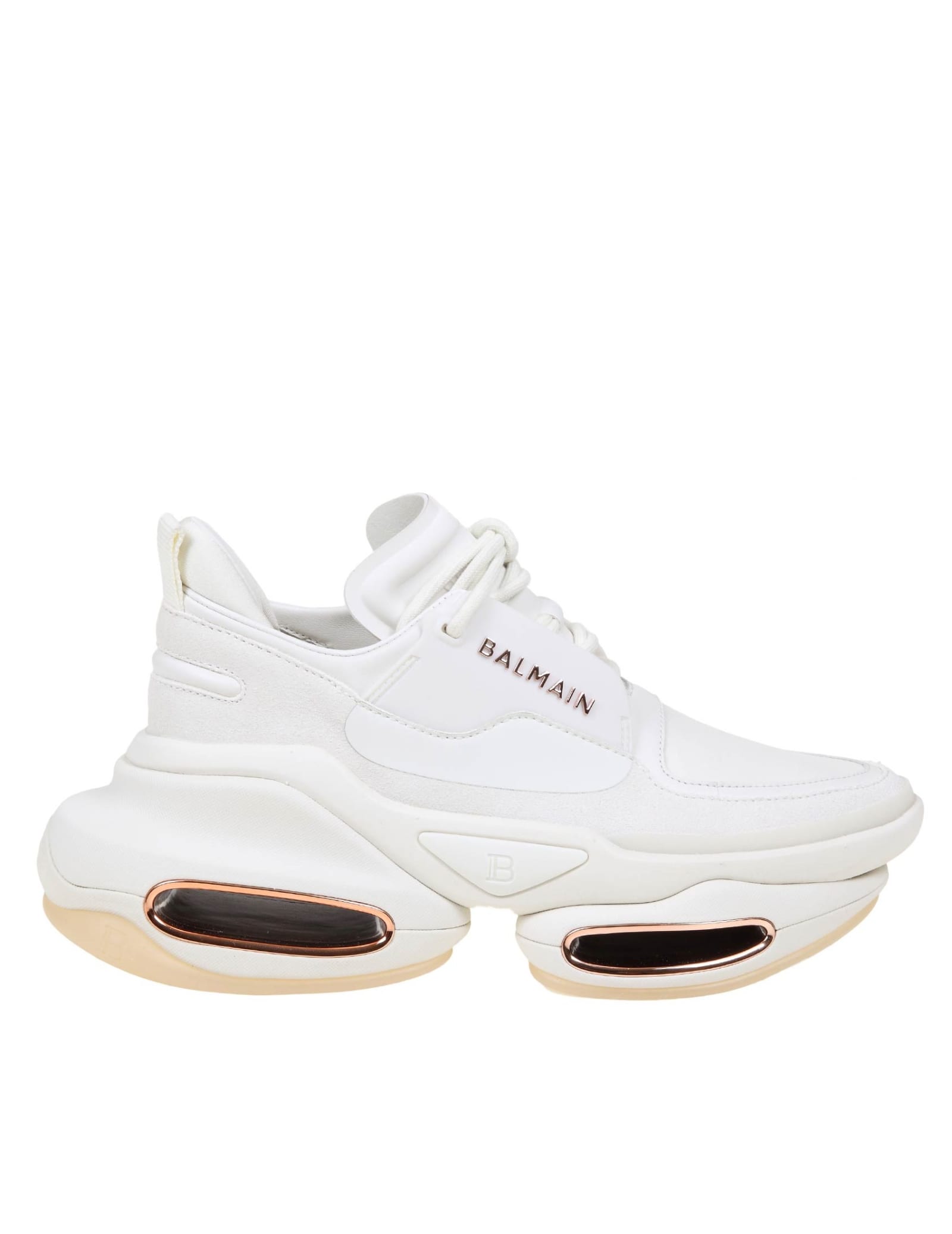 Balmain B-bold Sneakers In Leather And Suede Color White