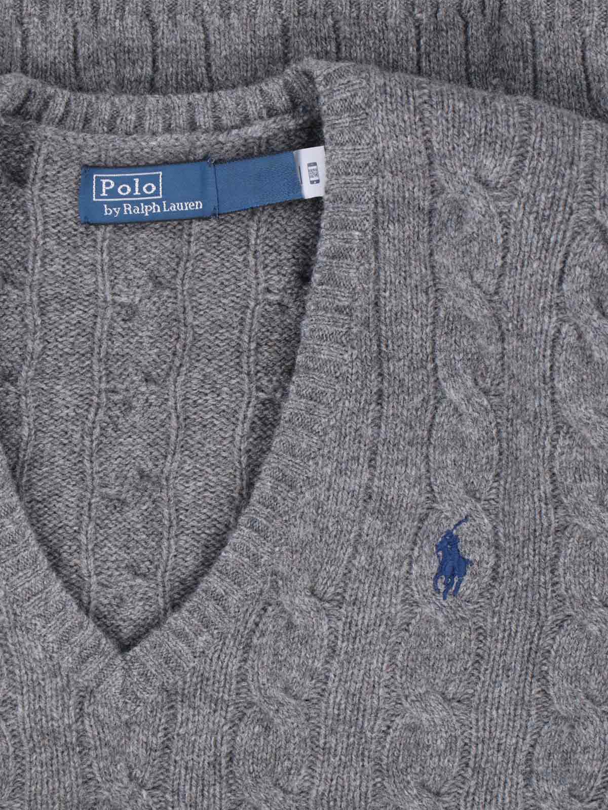 Ralph Lauren Logo Braided Sweater In Gray