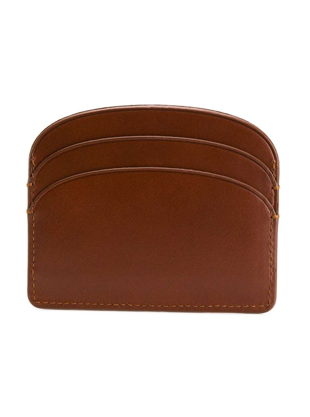 Shop Apc Demi Lune Brown Leather Card Holder With Logo A.p.c. Woman In Beige