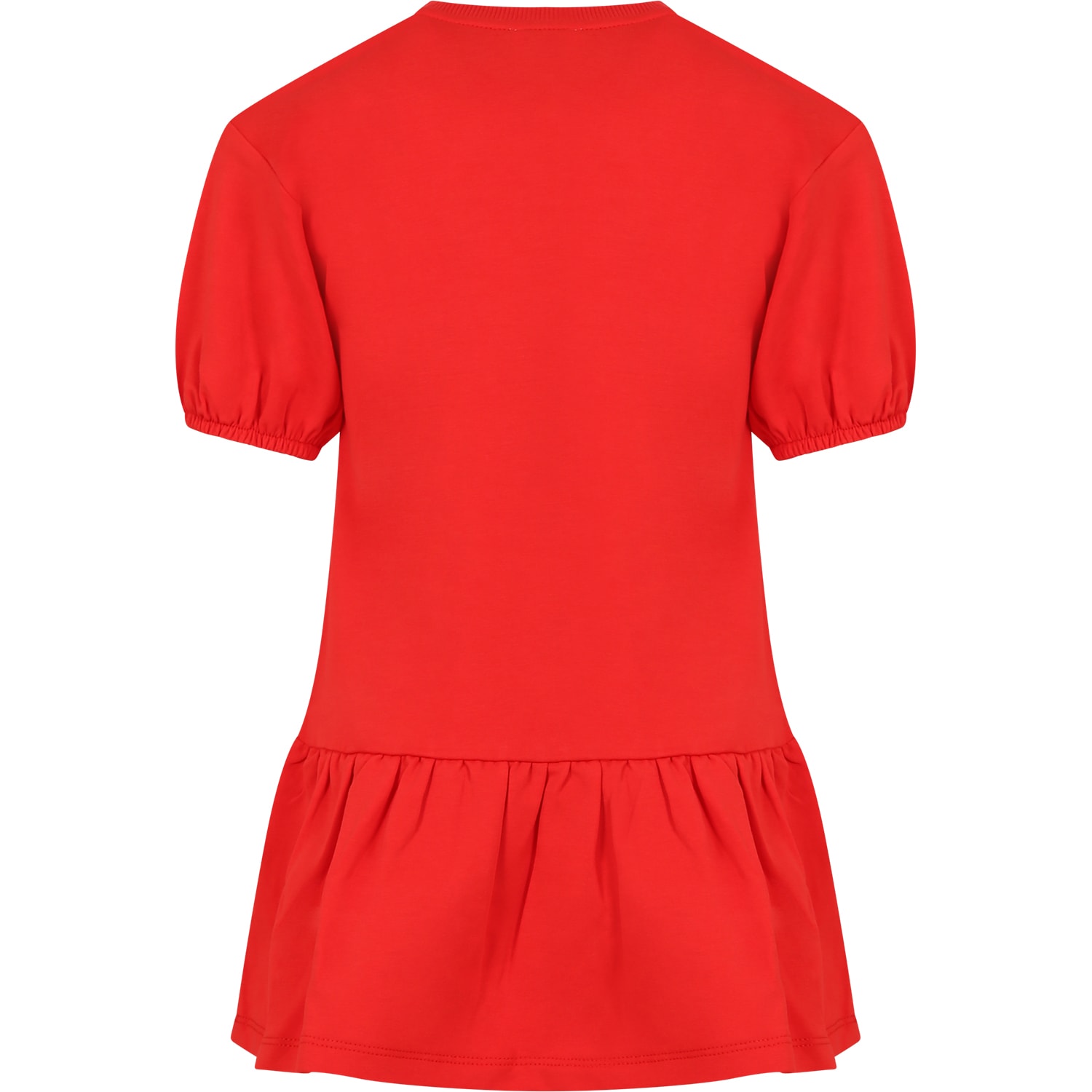 Shop Moschino Red Dress For Girl With Teddy Bear And Logo