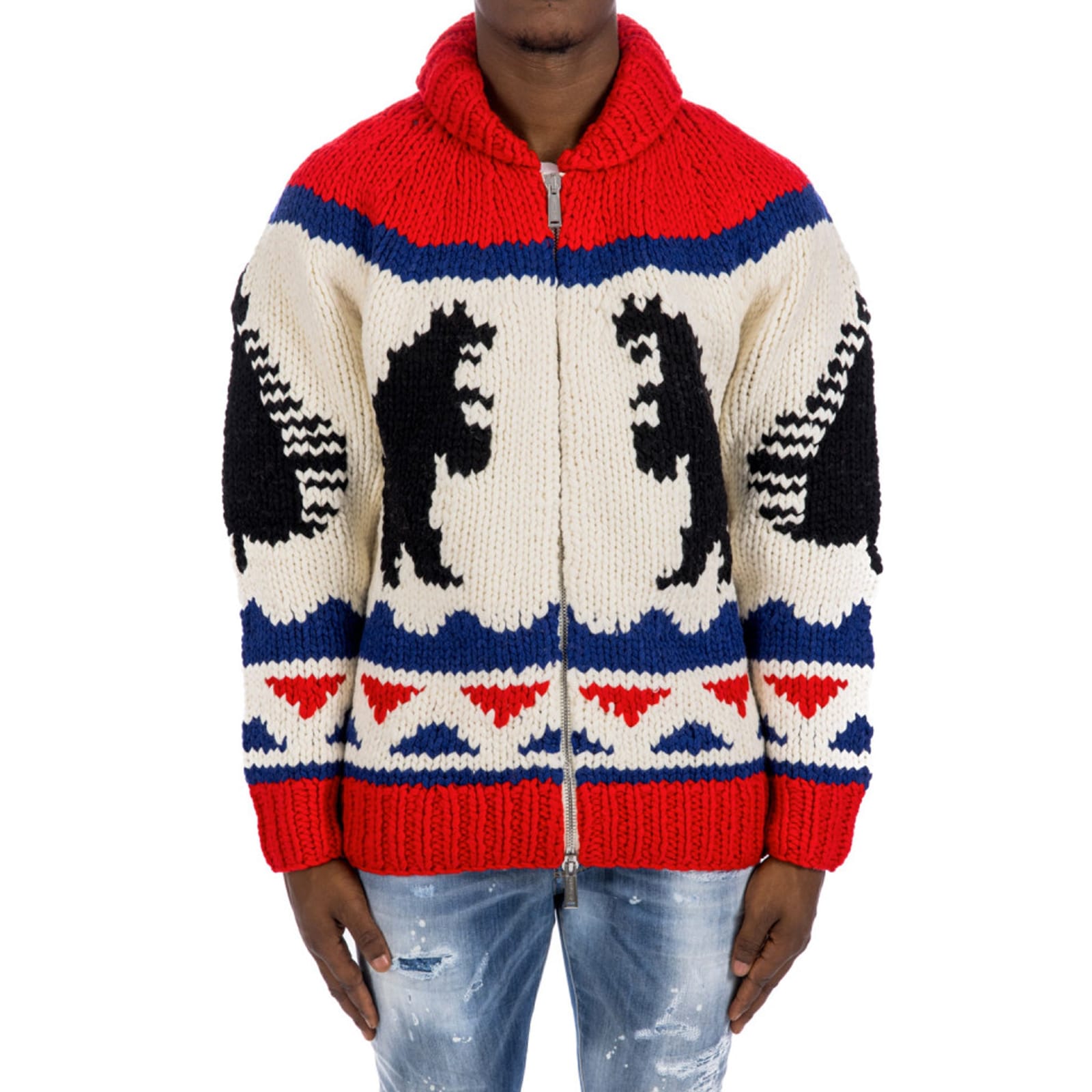 Shop Dsquared2 Printed Wool Cardigan In White