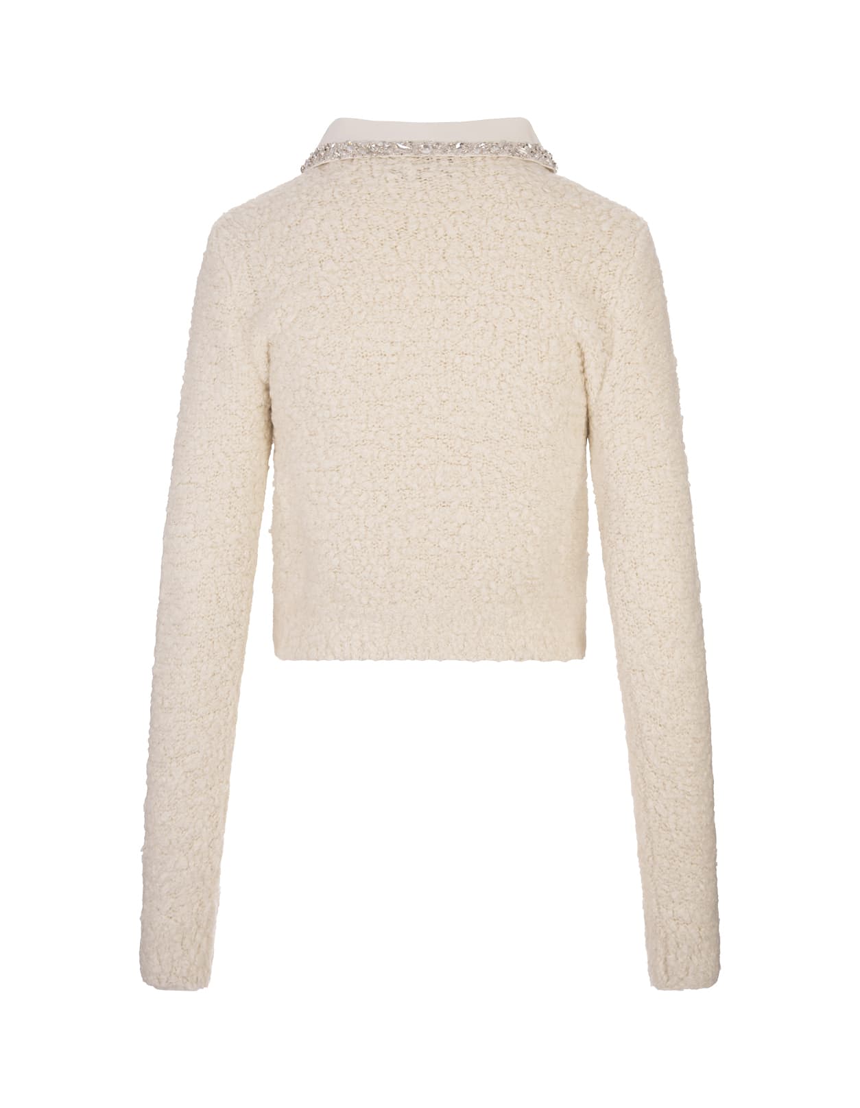 Shop Blumarine White Alpaca Blend Sweater With Jewelled Collar