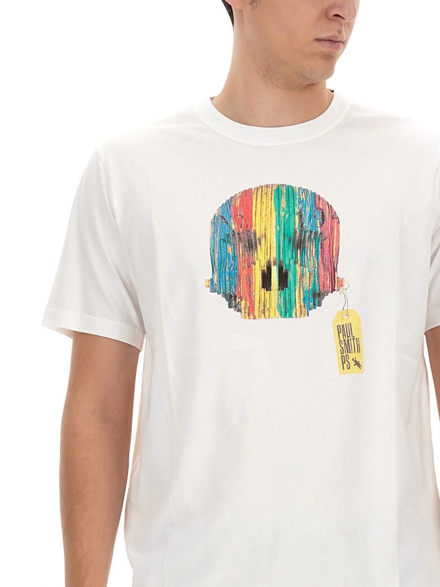 Shop Ps By Paul Smith Wooden Skull Print T-shirt In White