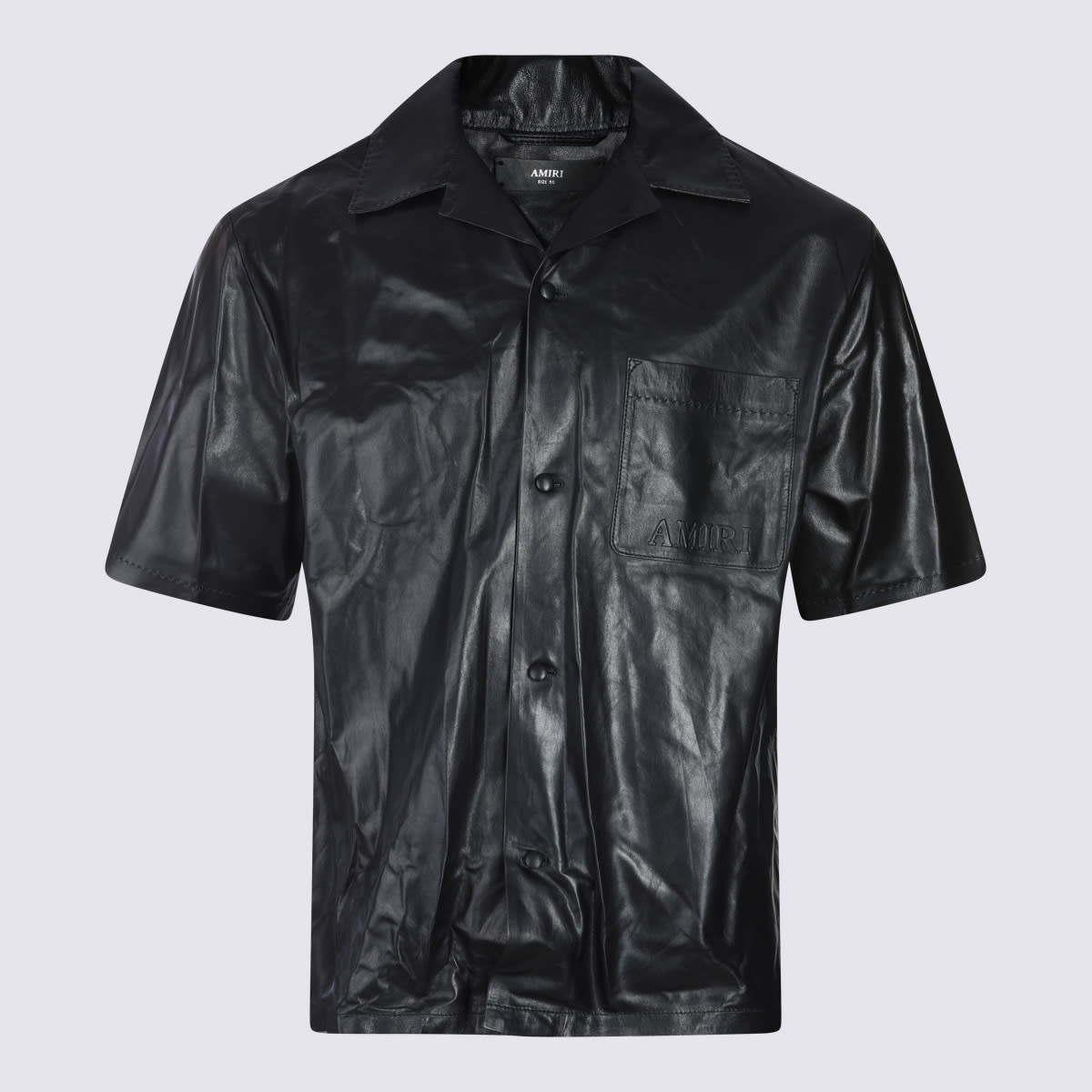 Amiri Short Sleeve Leather Jacket With Chest Pocket In Black