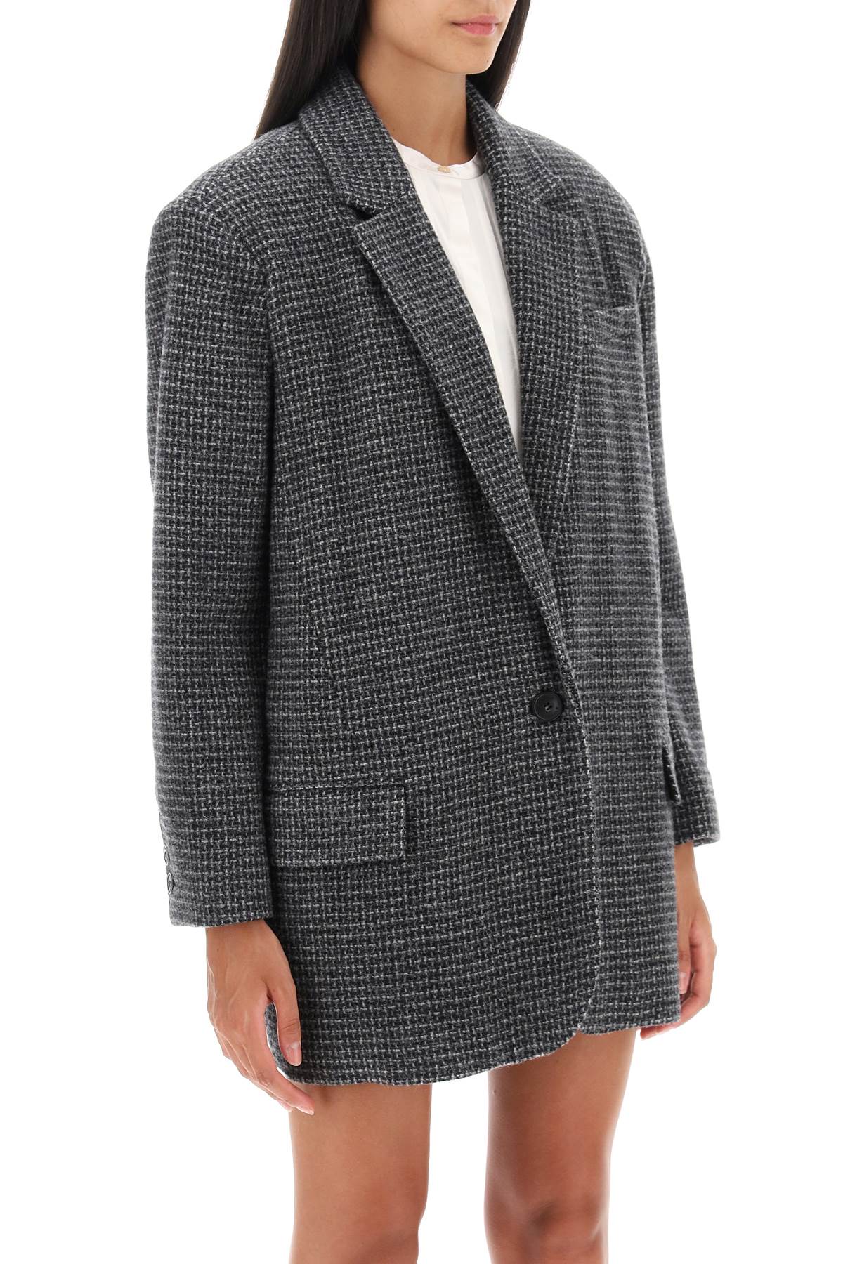 Shop Marant Etoile Cikaito Wool Blazer With Check Motif In Gy Grey