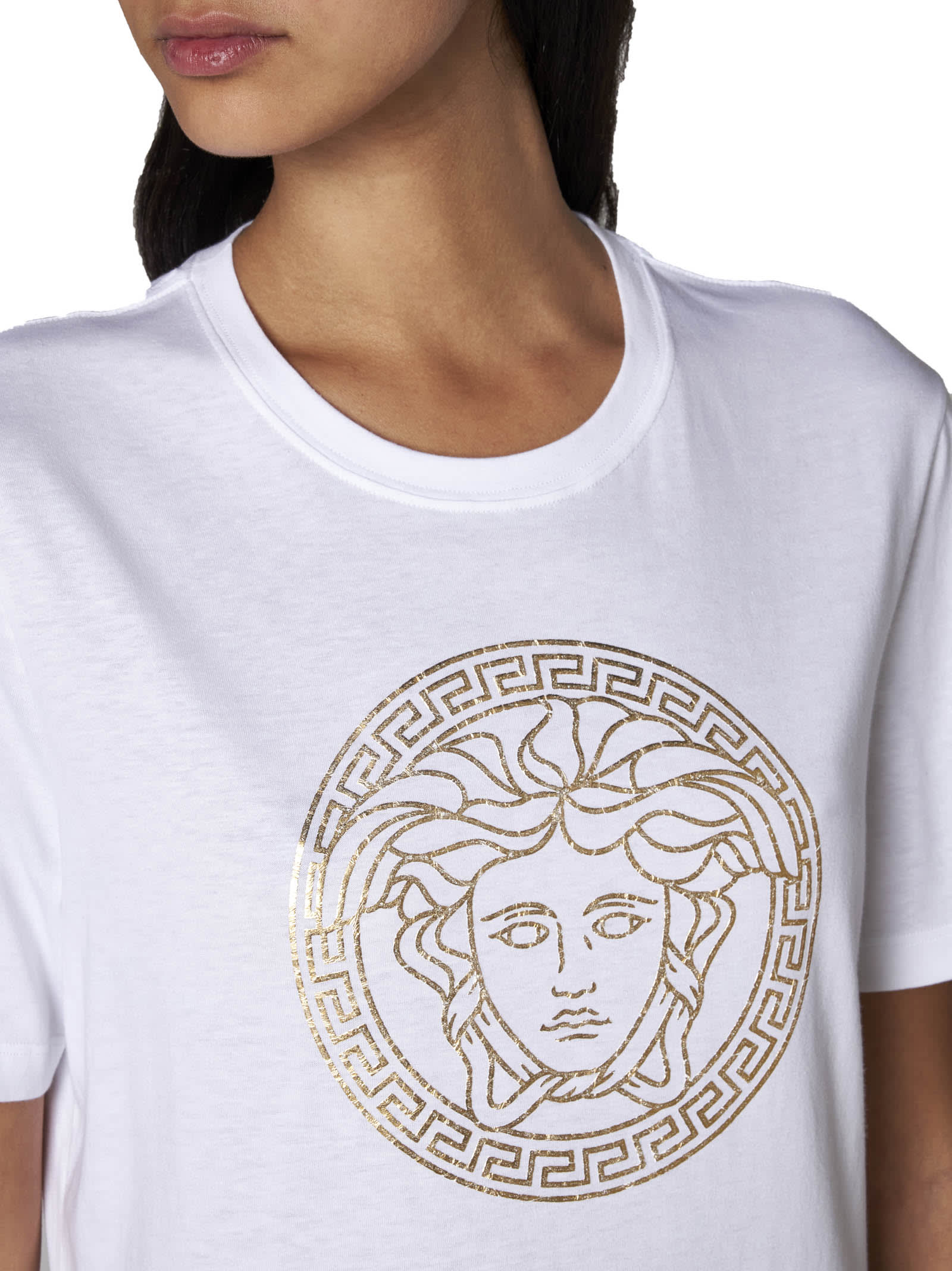Shop Versace T-shirt In White Gold