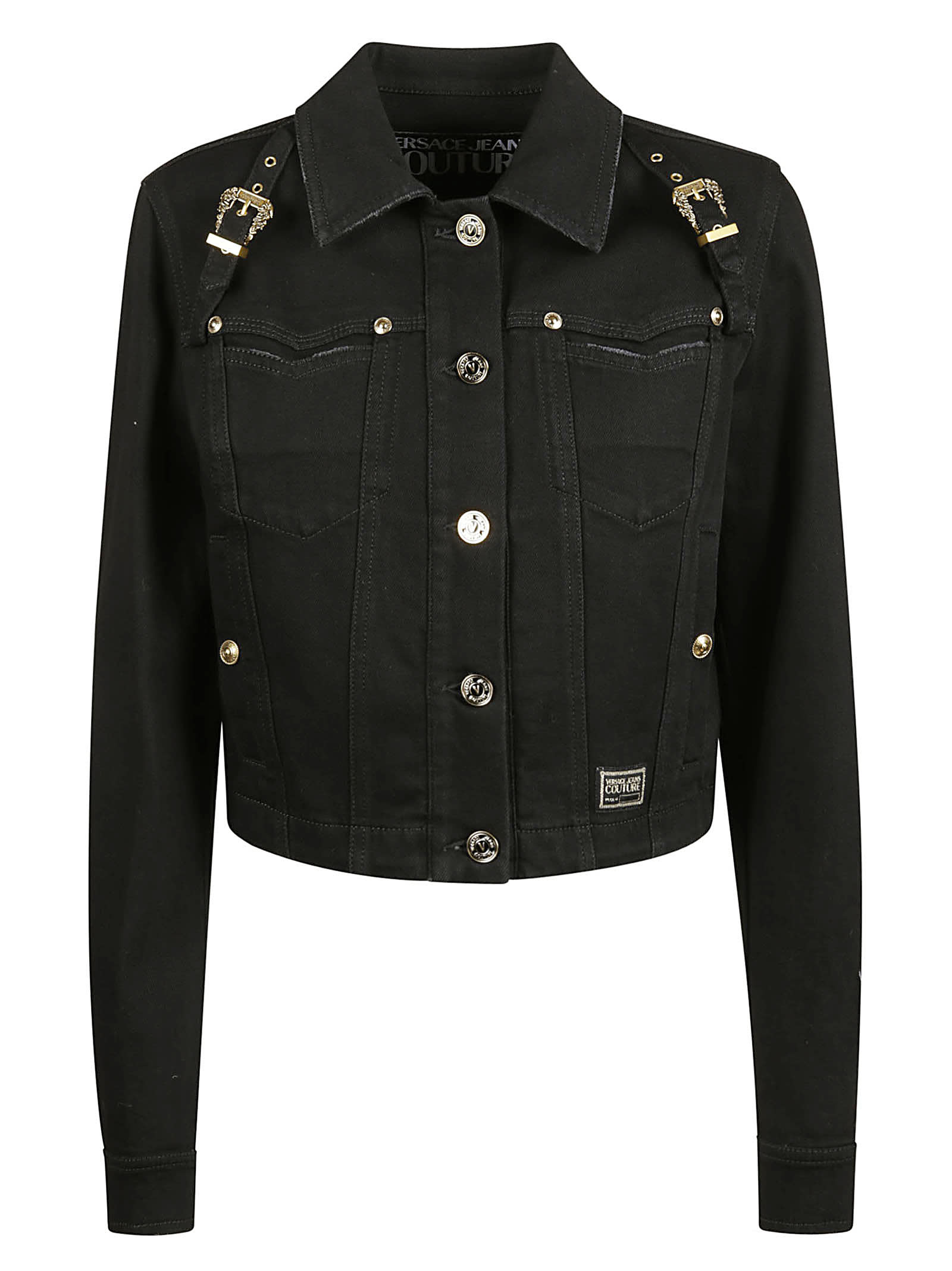 Versace Jeans Couture Buckle Detail Cropped Denim Jacket