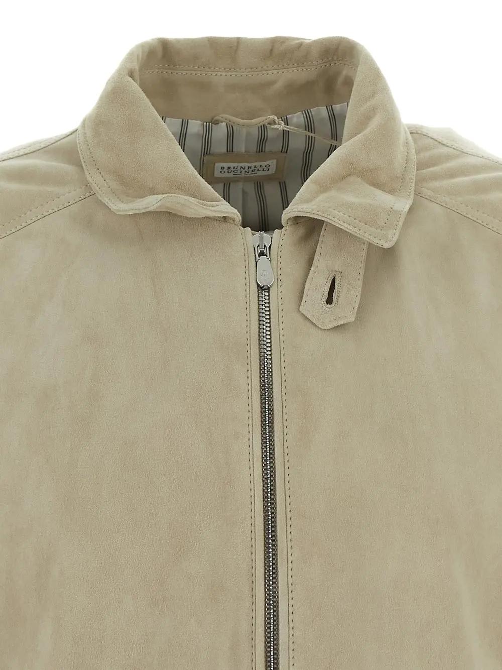 Shop Brunello Cucinelli Leather Jacket In Neutrals