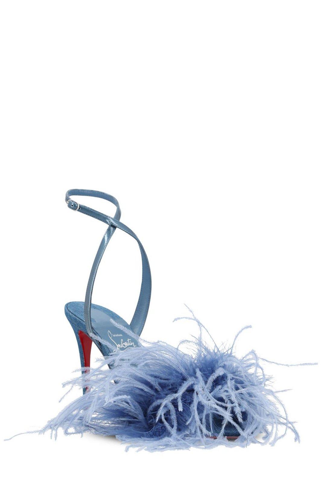 Shop Christian Louboutin Loubipoupi Feather Detailed Sandals In Denim/lin Denim