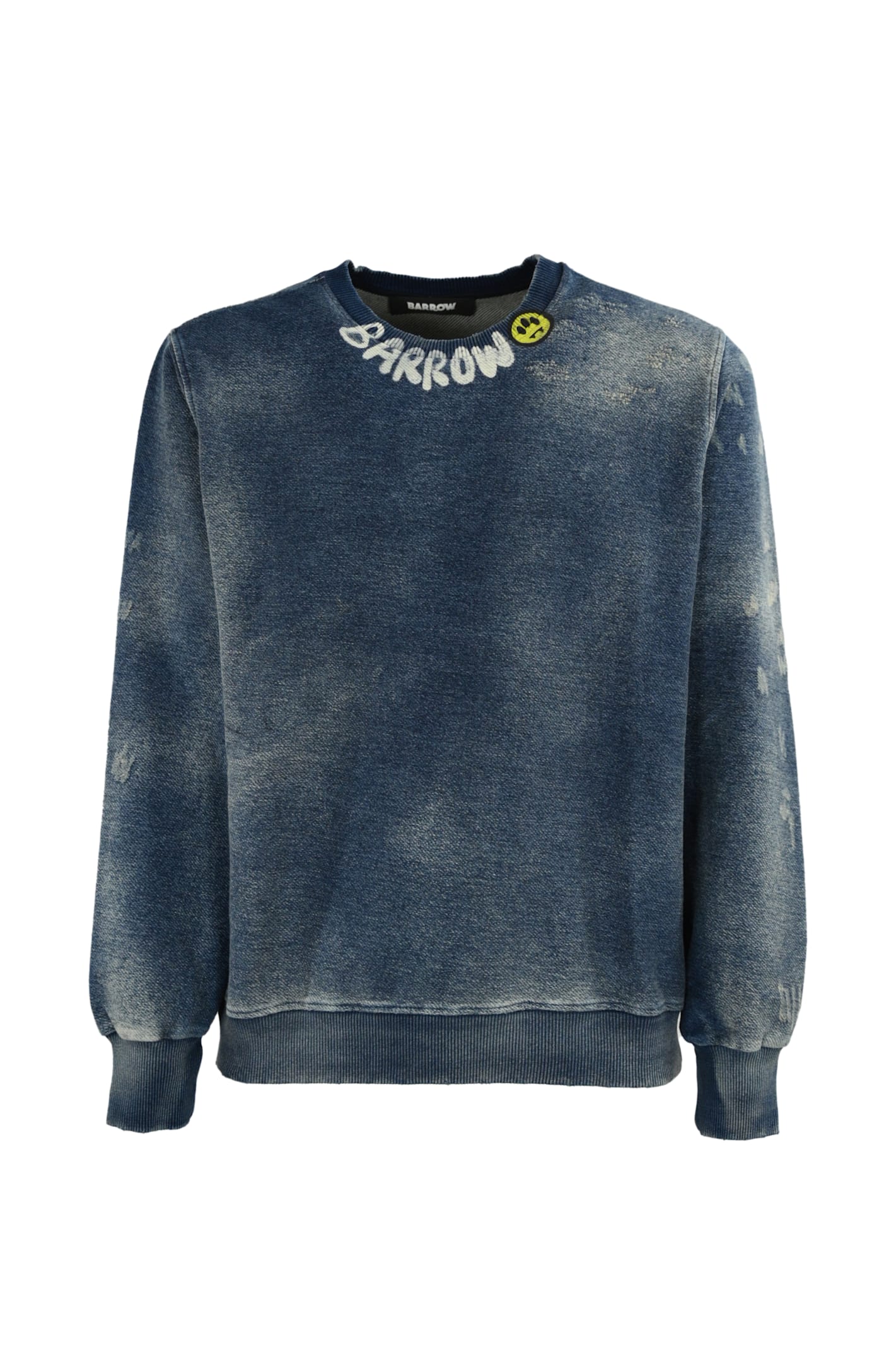 Barrow Used Effect Cotton Sweatshirt In Denim Blue