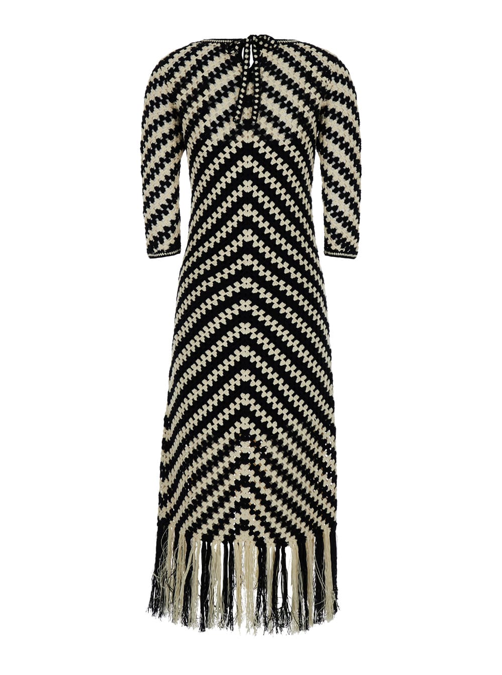 Shop Zimmermann Midi Black And White Dress With Chevron Motif In Crochet Woman