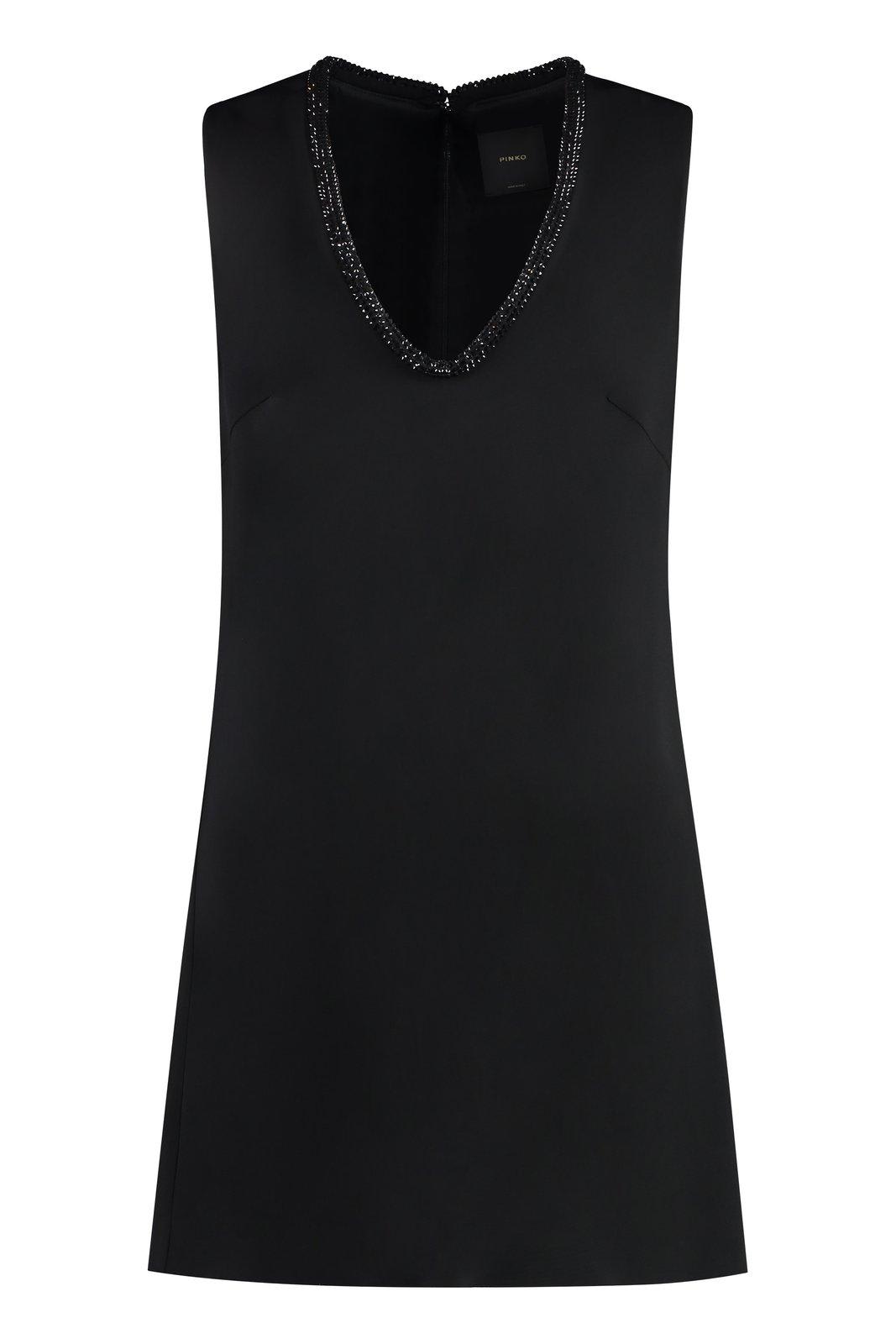 Shop Pinko Embellished Sleeveless Mini Dress  In Black