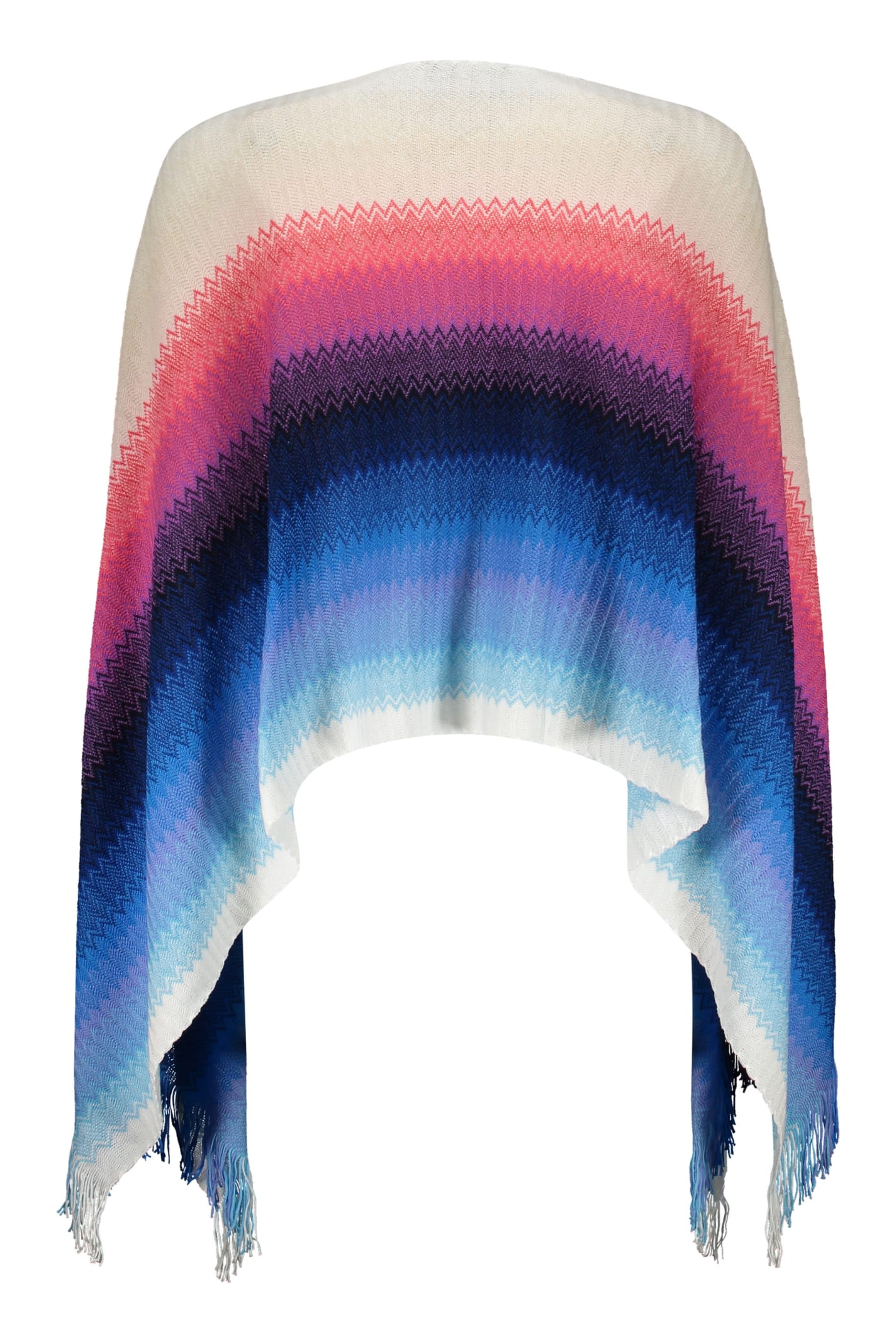 Shop Missoni Fringed Knit Poncho In Multicolor