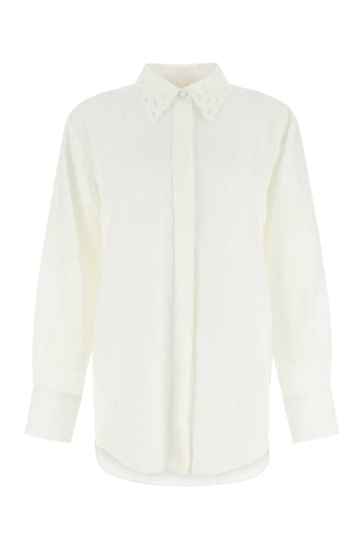 Shop Chloé Ivory Linen Oversize Shirt In 107