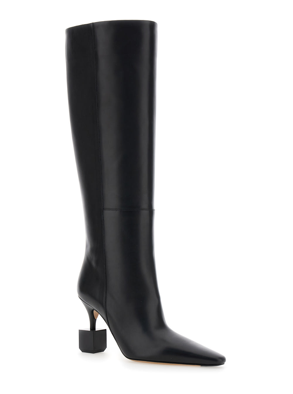 Shop Jacquemus Les Bottes Bisou Black Boots With Geometric Heel In Leather Woman