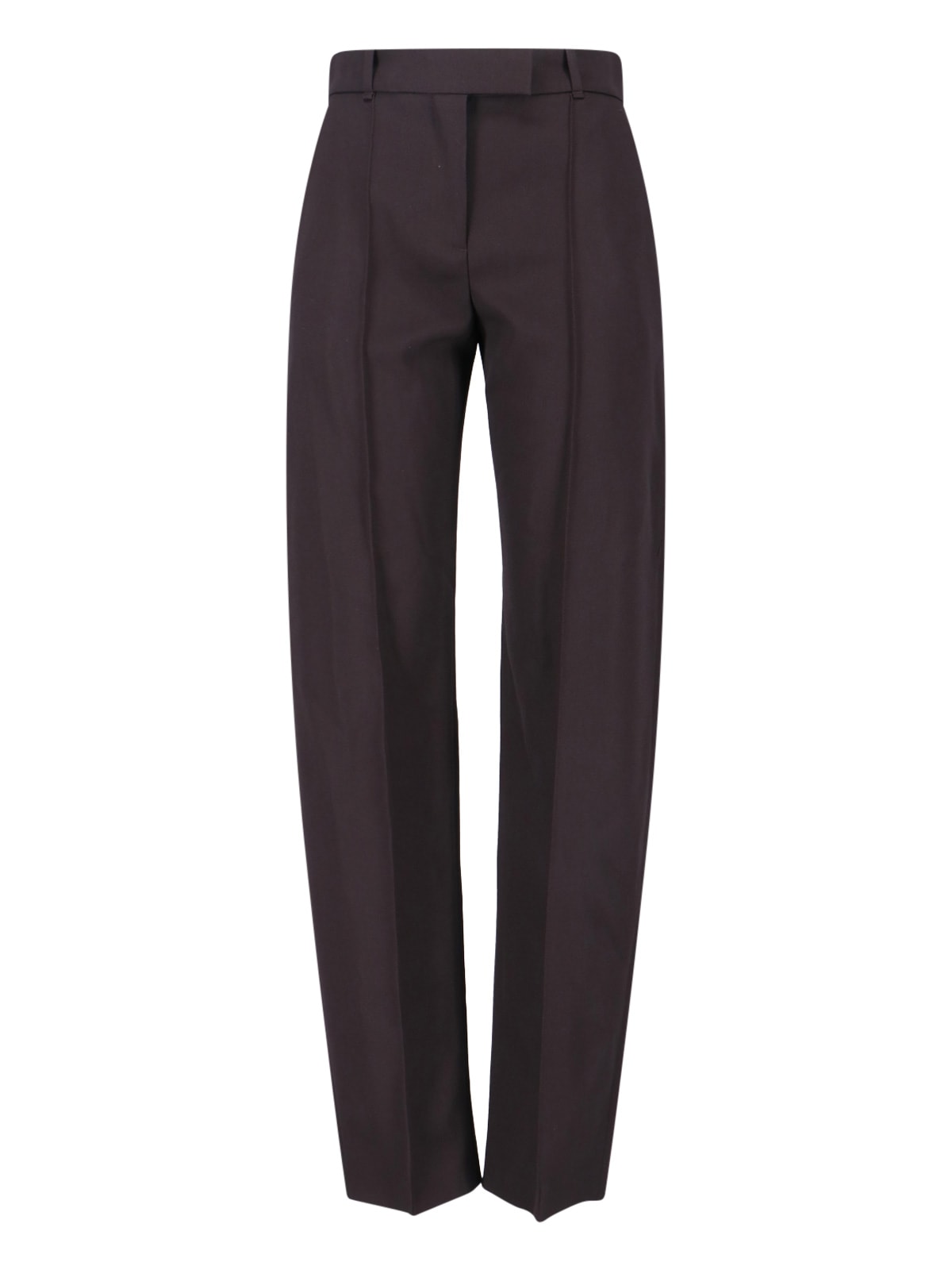 Alexander Mcqueen High-waisted Brown Wool Trousers With Front Pleats In Brown