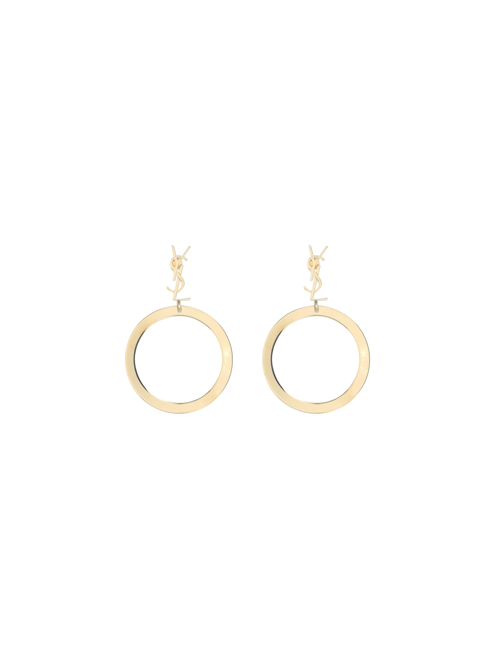 Saint Laurent Cassandre Pendant Hoop Earrings In Dore