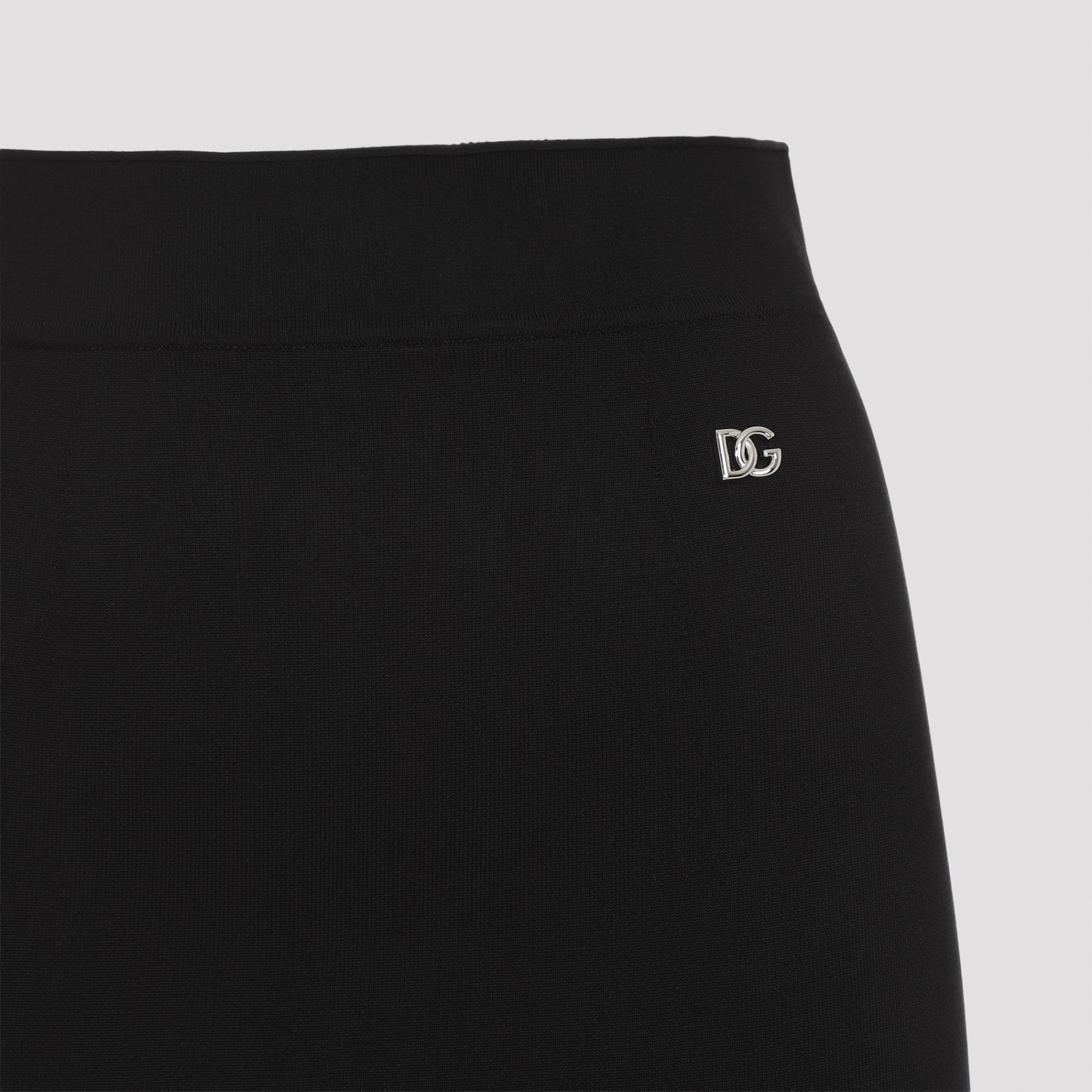 Dolce & Gabbana Milano Rib Miniskirt With Dg Logo In Nero