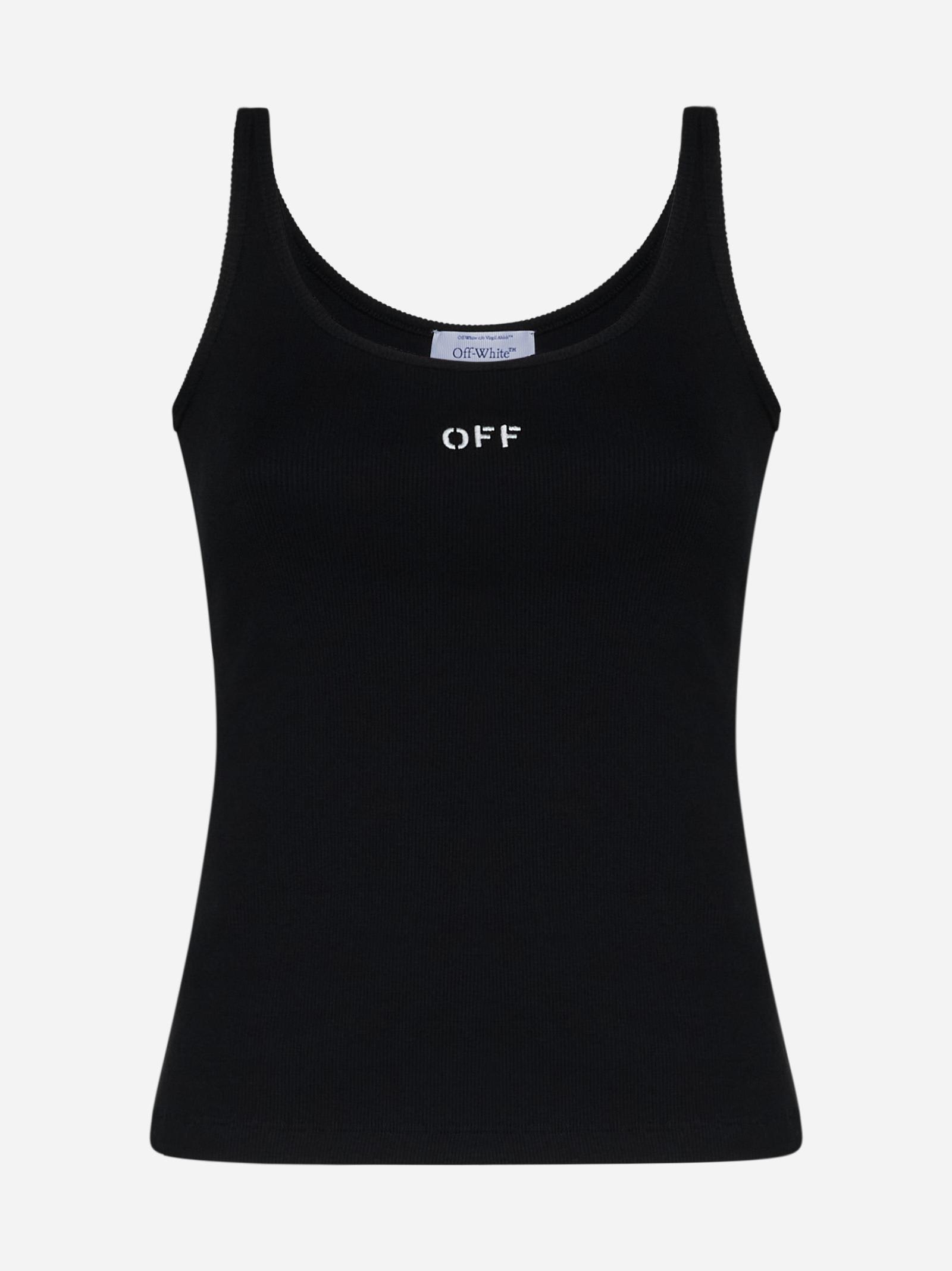 Shop Off-white Logo Rib-knit Cotton Tank Top In Black/white