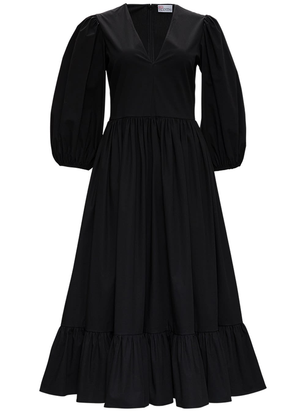 Photo of  RED Valentino Long Black Cotton Dress With Puff Sleeves- shop RED Valentino Dresses online sales