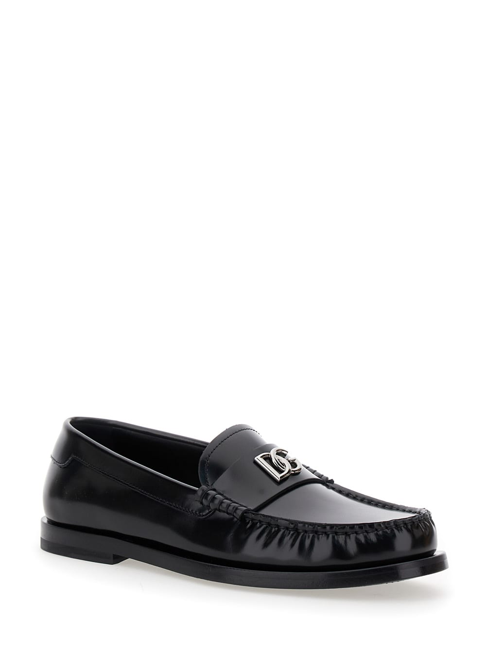 Dolce & Gabbana Dg Medallion Leather Classic Loafers In Black