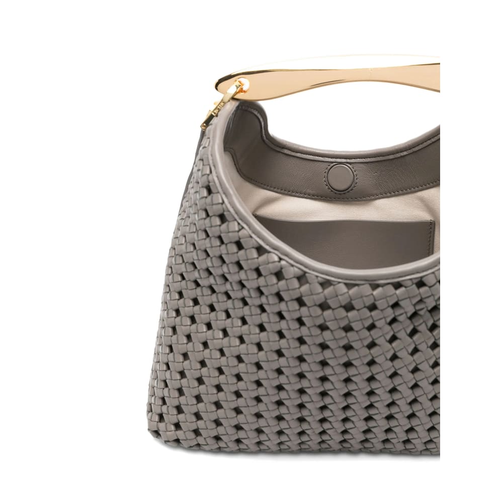 Elleme Boomerang Woven Leather Top-handle Tote Bag In Gray