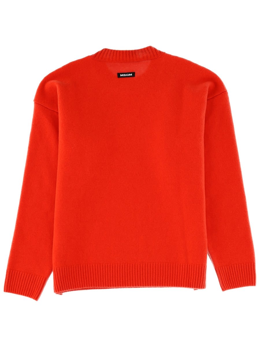 Msgm Ribbed Neckline Knit Sweater And Cuffs In Red