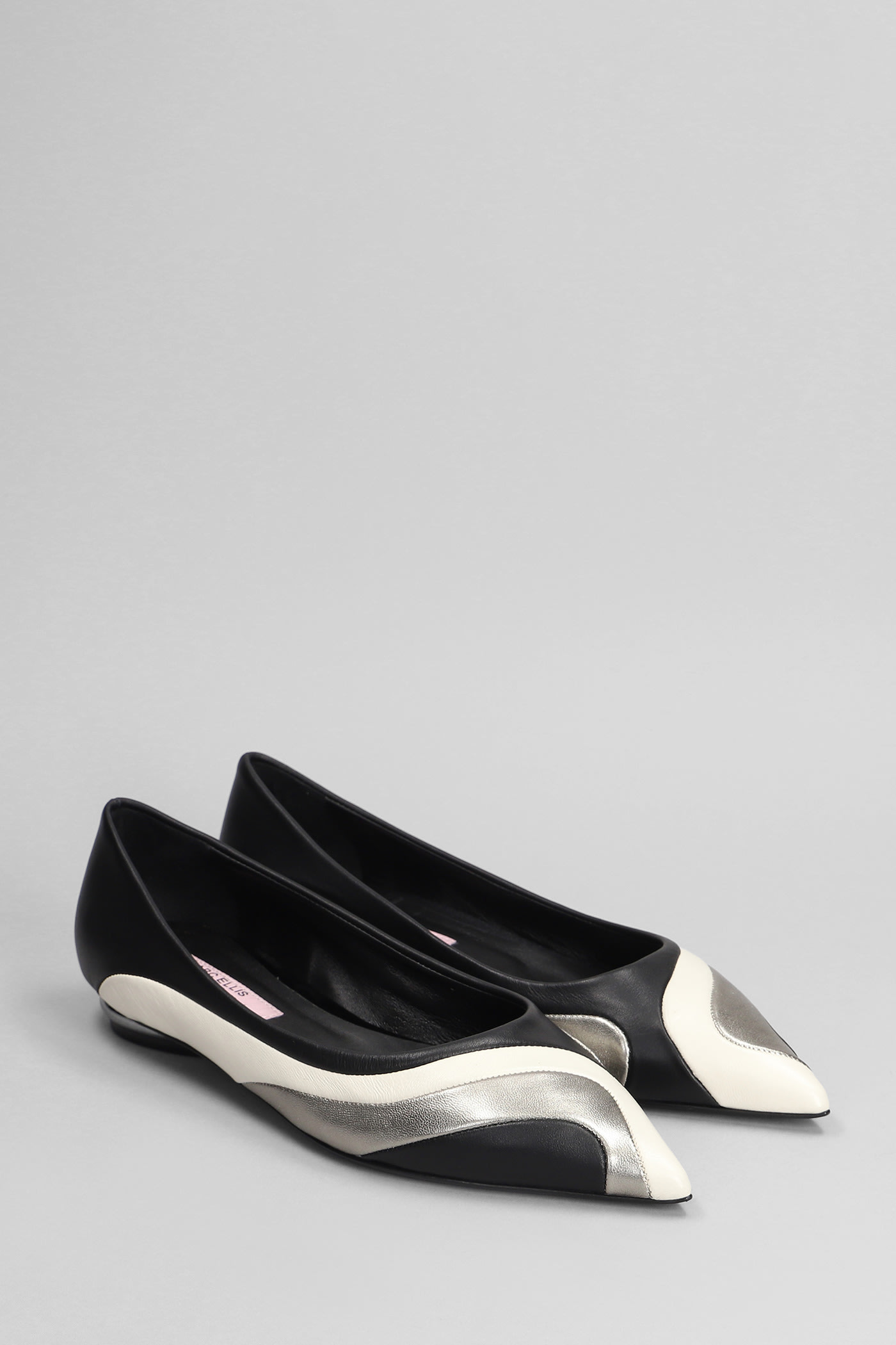 MARC ELLIS BALLET FLATS IN WHITE SUEDE AND LEATHER 