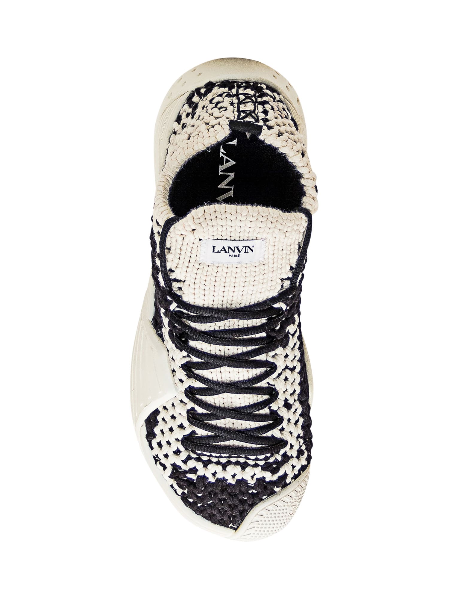 Shop Lanvin Sneaker Flash Knit In Ecru Black