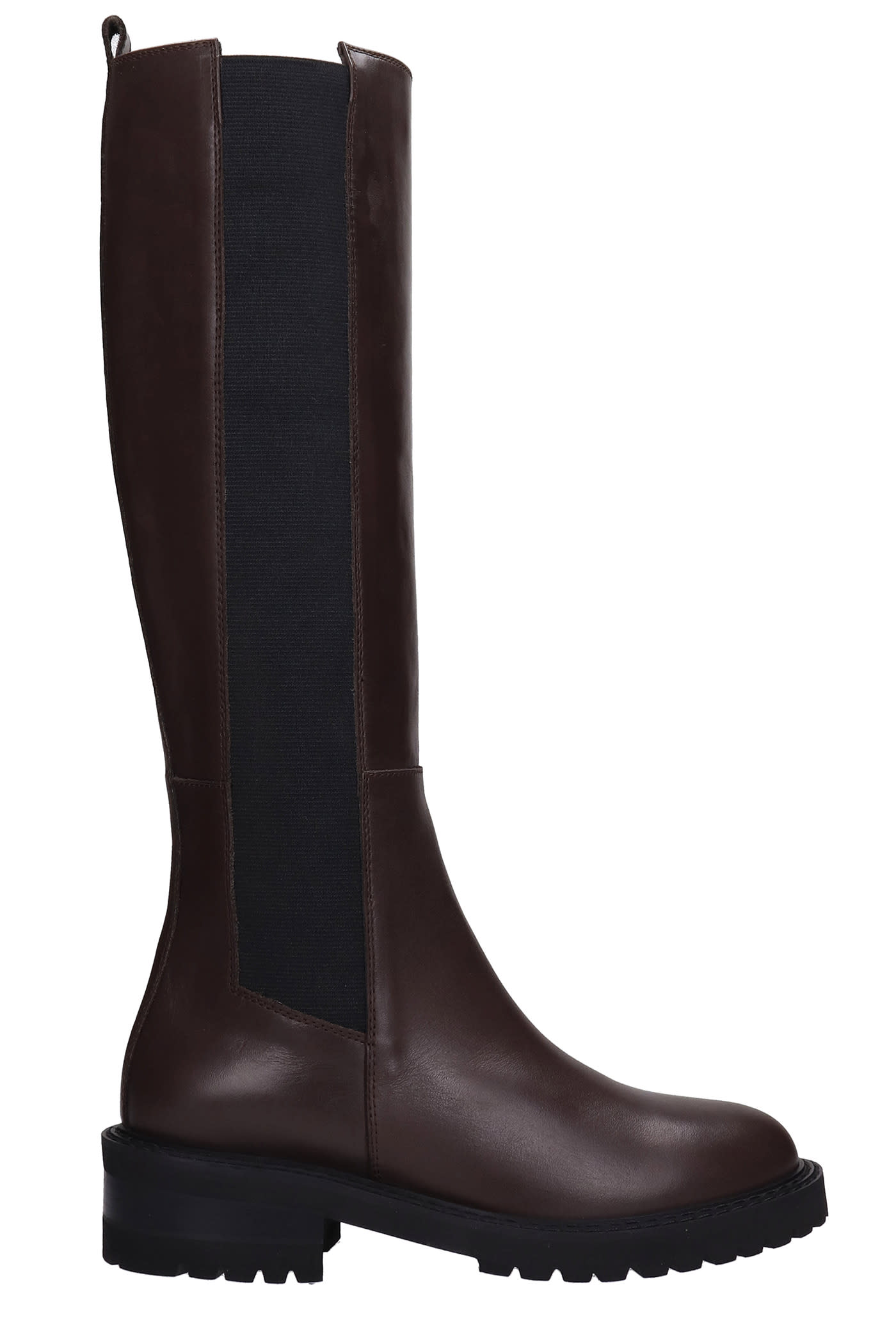 Via Roma 15 Low Heels Boots In Dark Brown Leather