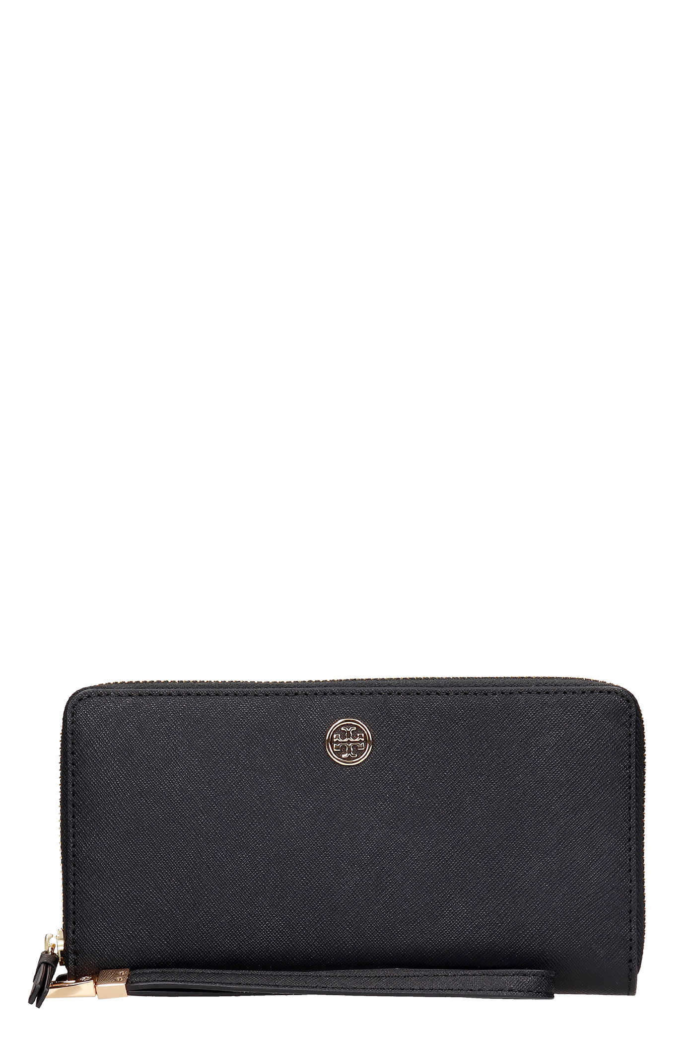 Tory Burch Robinson Zip Wallet In Black Leather