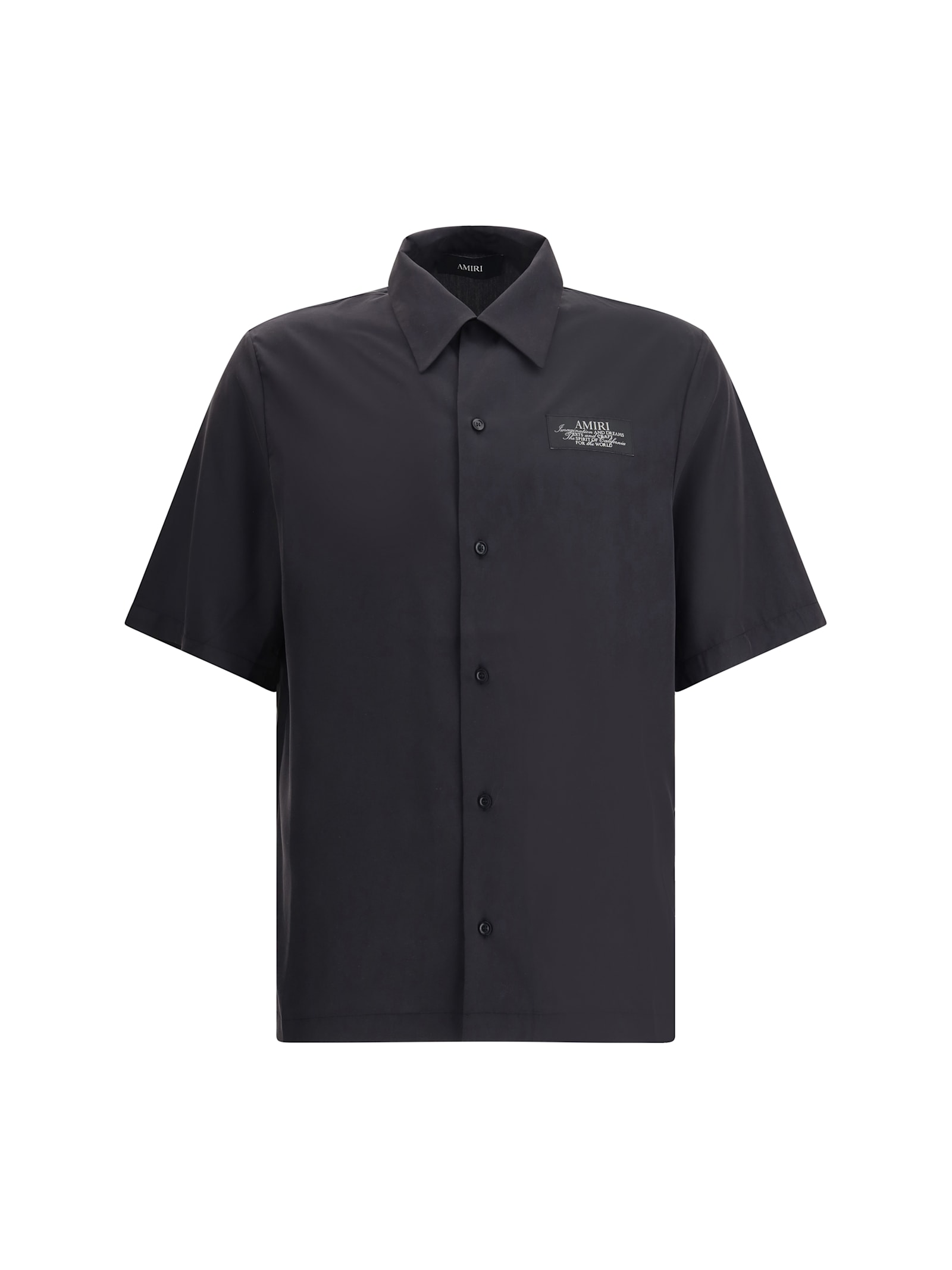 Amiri Mens Black Spirit Logo-patch Woven Bowling Shirt
