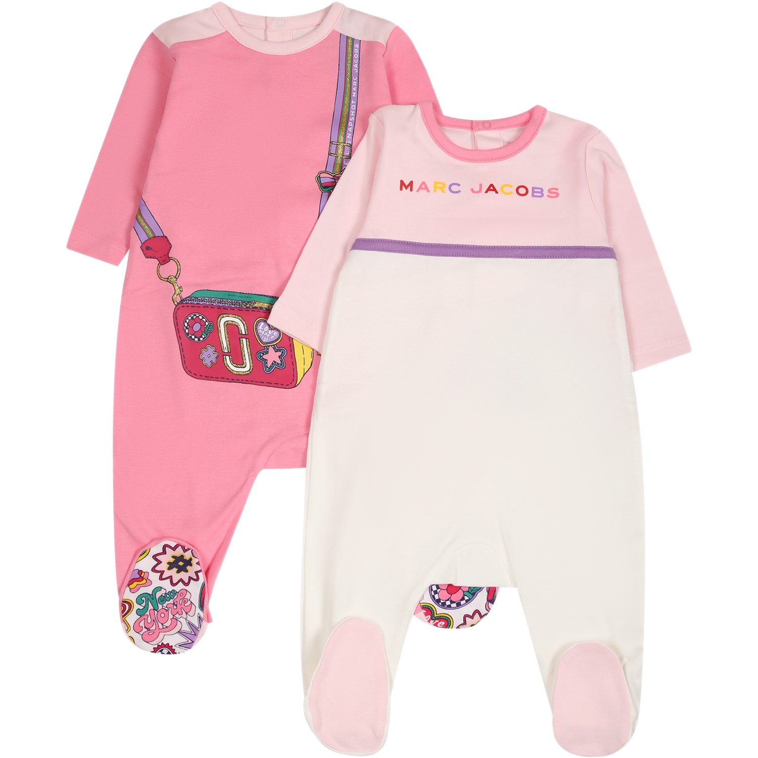 Shop Little Marc Jacobs Pink Set For Baby Girl With Logo In Rosa