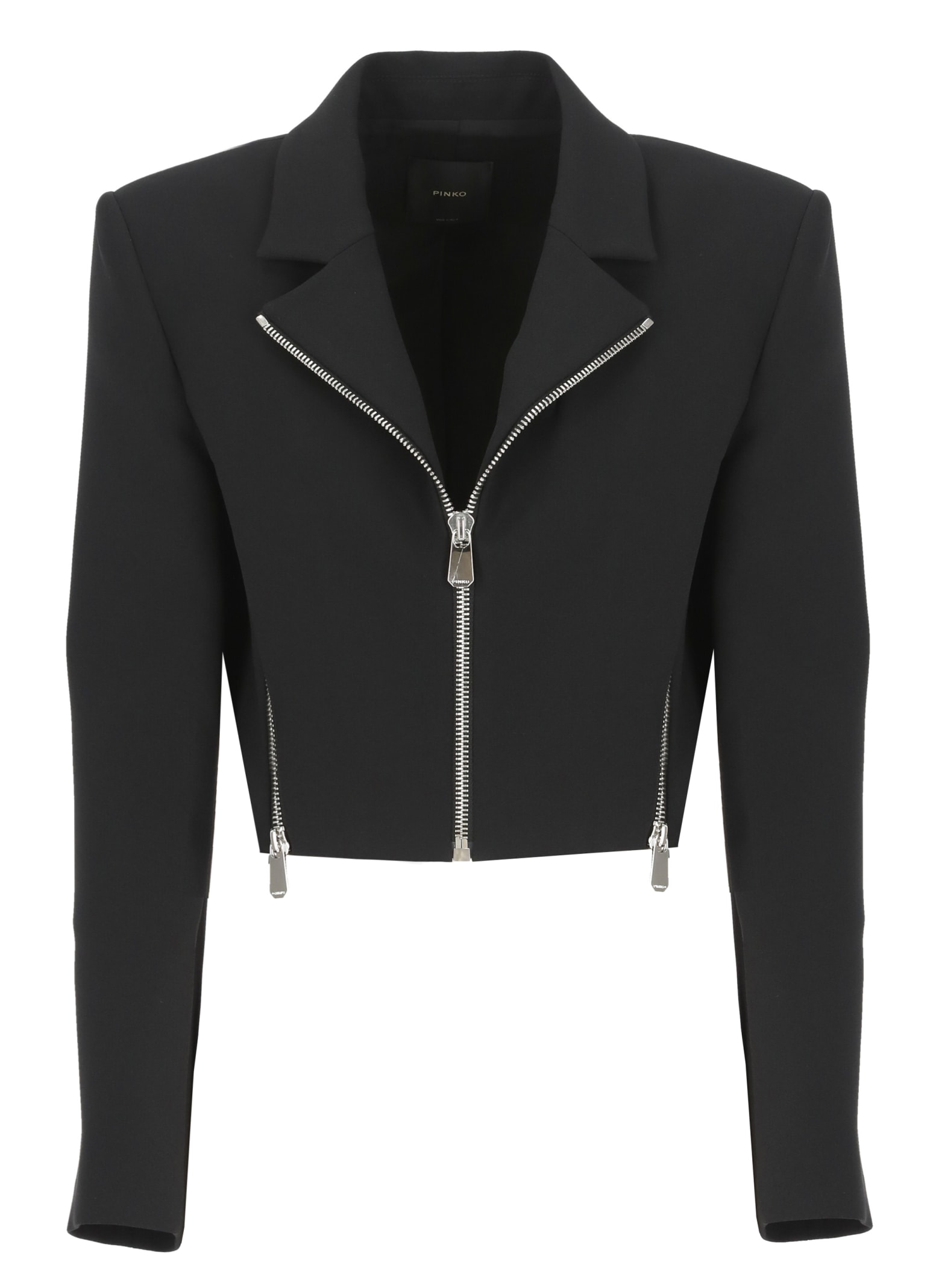 Shop Pinko Cropped Crepe Jacket In Black