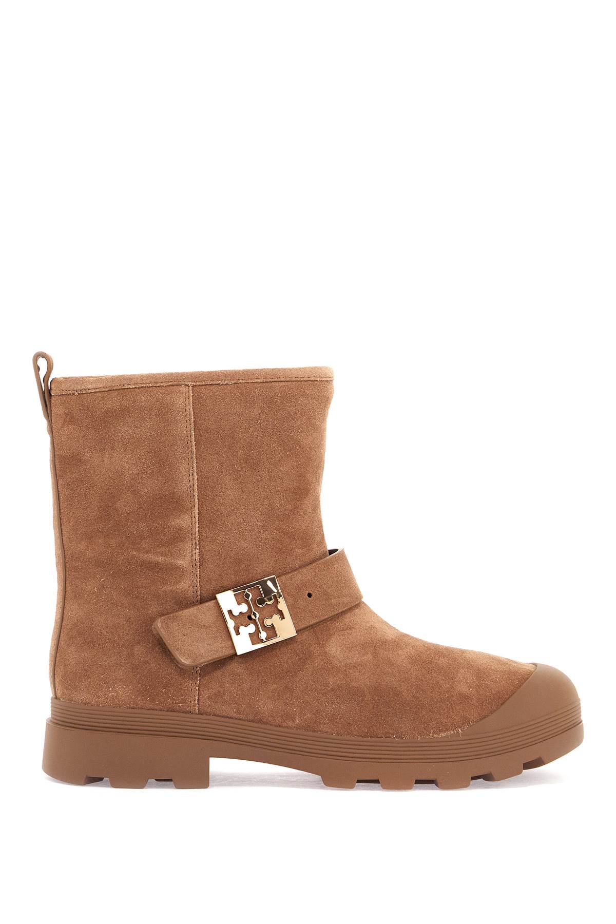 Tory Burch Mellow Shearling-lined Suede Platform Ankle Boots In Light Chestnut / Gold (brown)