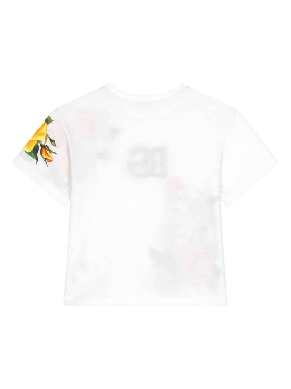 Shop Dolce & Gabbana T-shirt With Dg Logo And Yellow Rose Print In Vo Rose Gialle Bianco