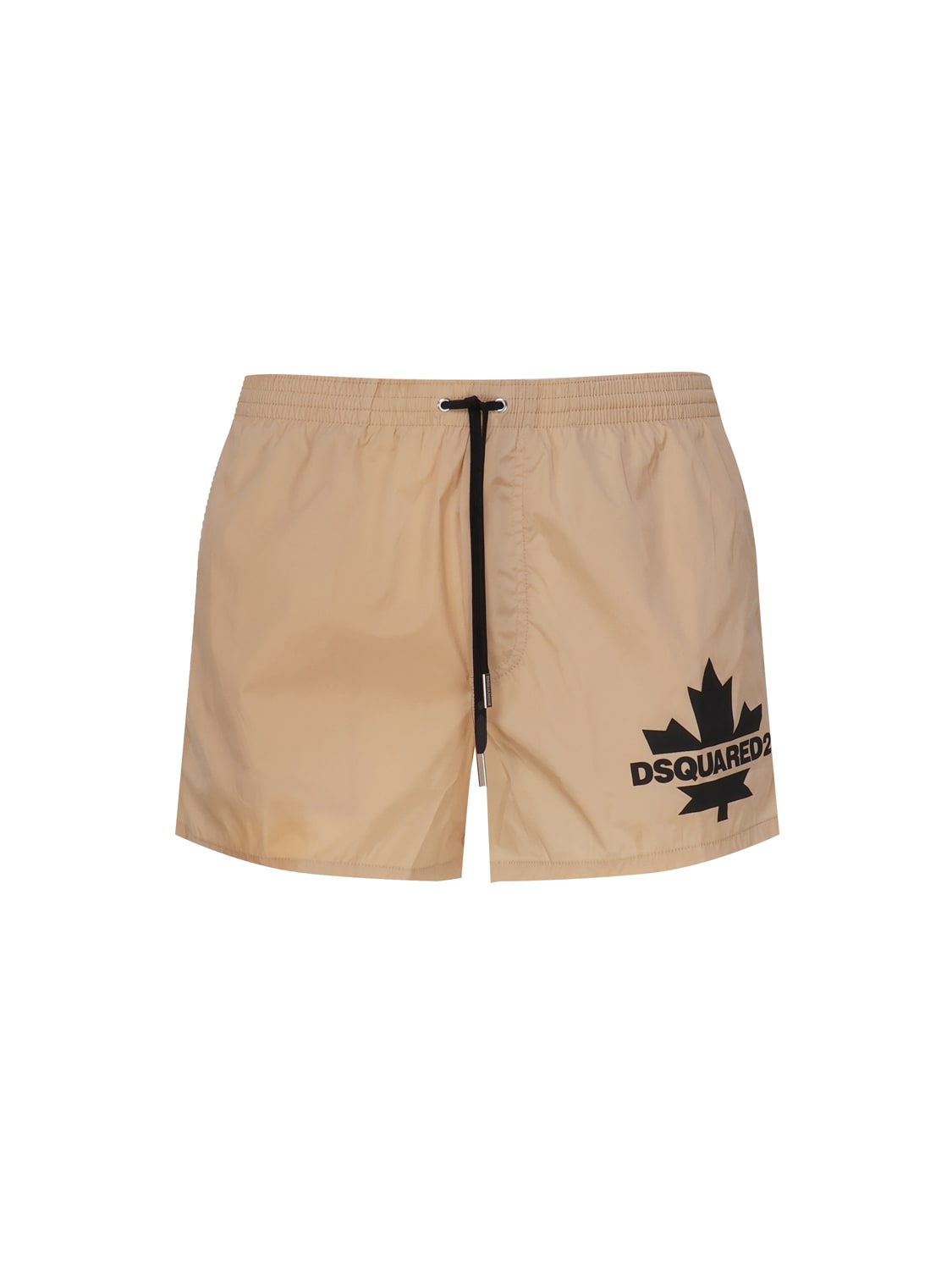 Shop Dsquared2 Swim Shorts With Contrasting Color Logo In Beige/black