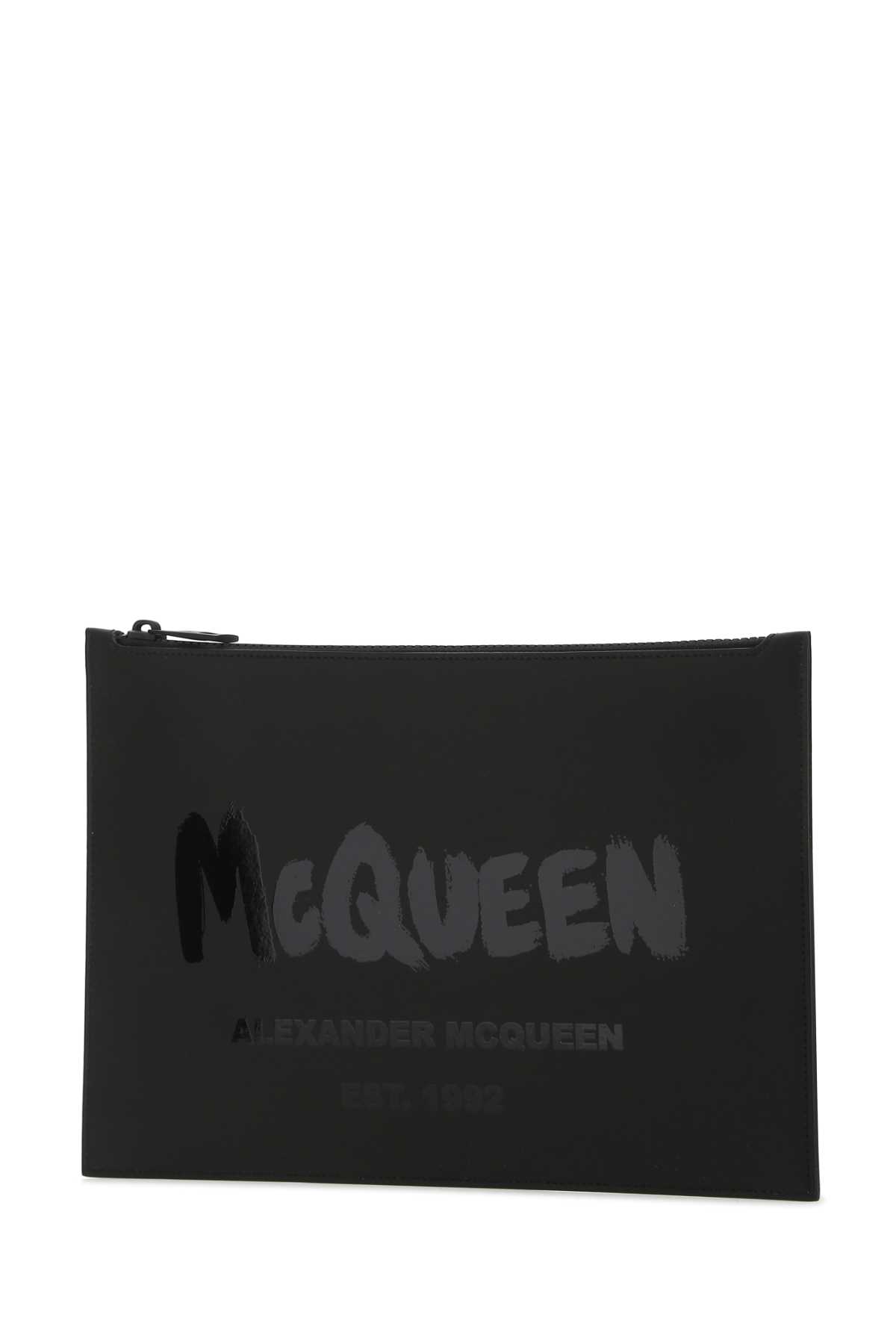 Alexander Mcqueen Black Leather Clutch In Orange