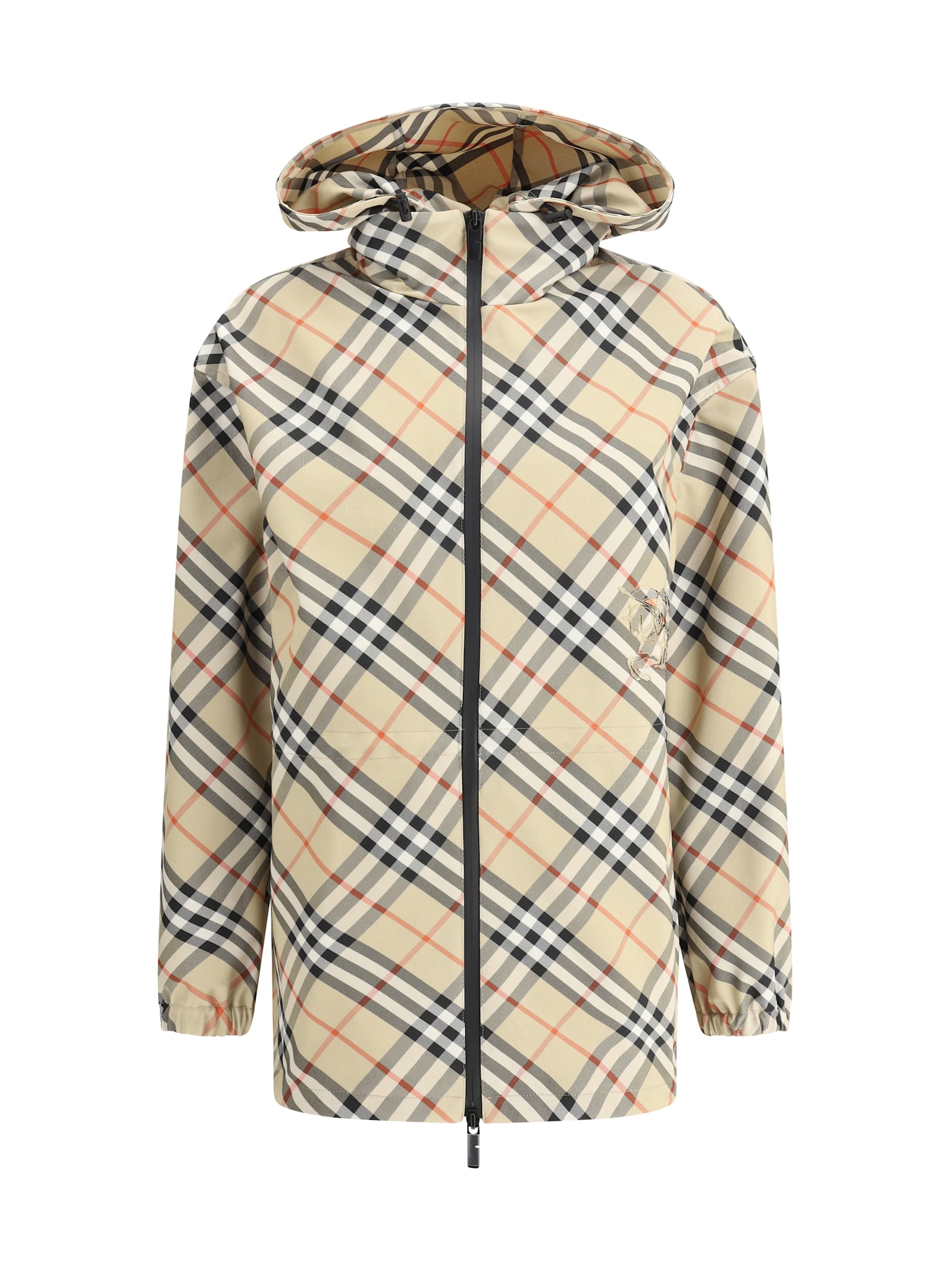 Burberry Check Pattern Hooded Jackets In Sand Ip Check