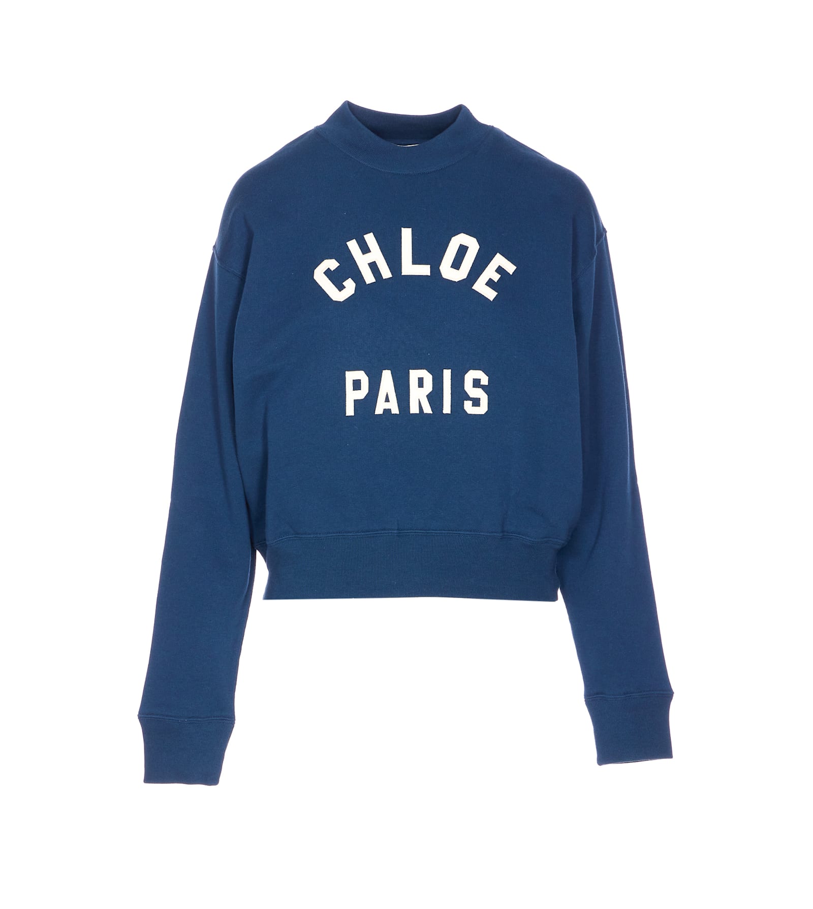 Chloé Women Blue Crewneck Sweatshirt With Logo Lettering Print In Cotton Woman In Blue