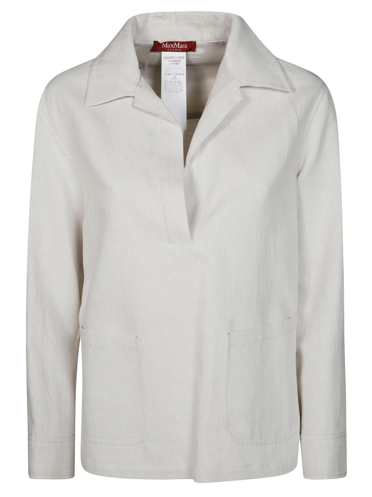 Max Mara Lightweight Neutrals Top With Classic Collar In White
