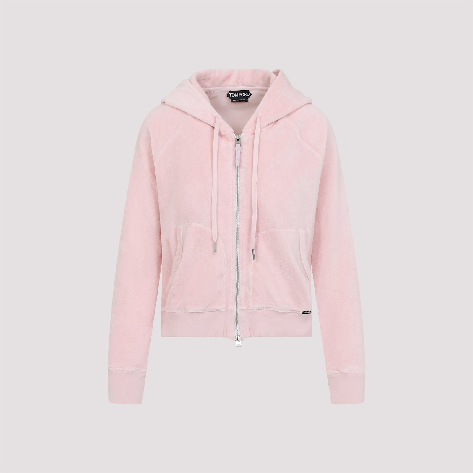 Tom Ford Towelling Hoodie With Hood And Pockets In Pale Salmon
