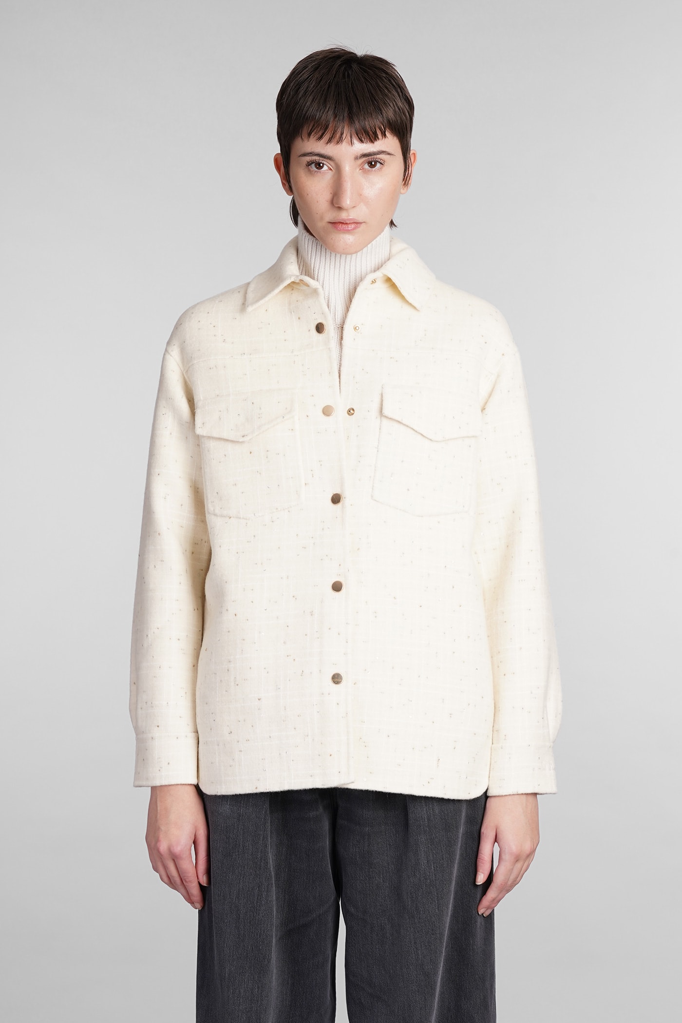 Mc2 Saint Barth Chantel Casual Jacket In Beige Wool In White