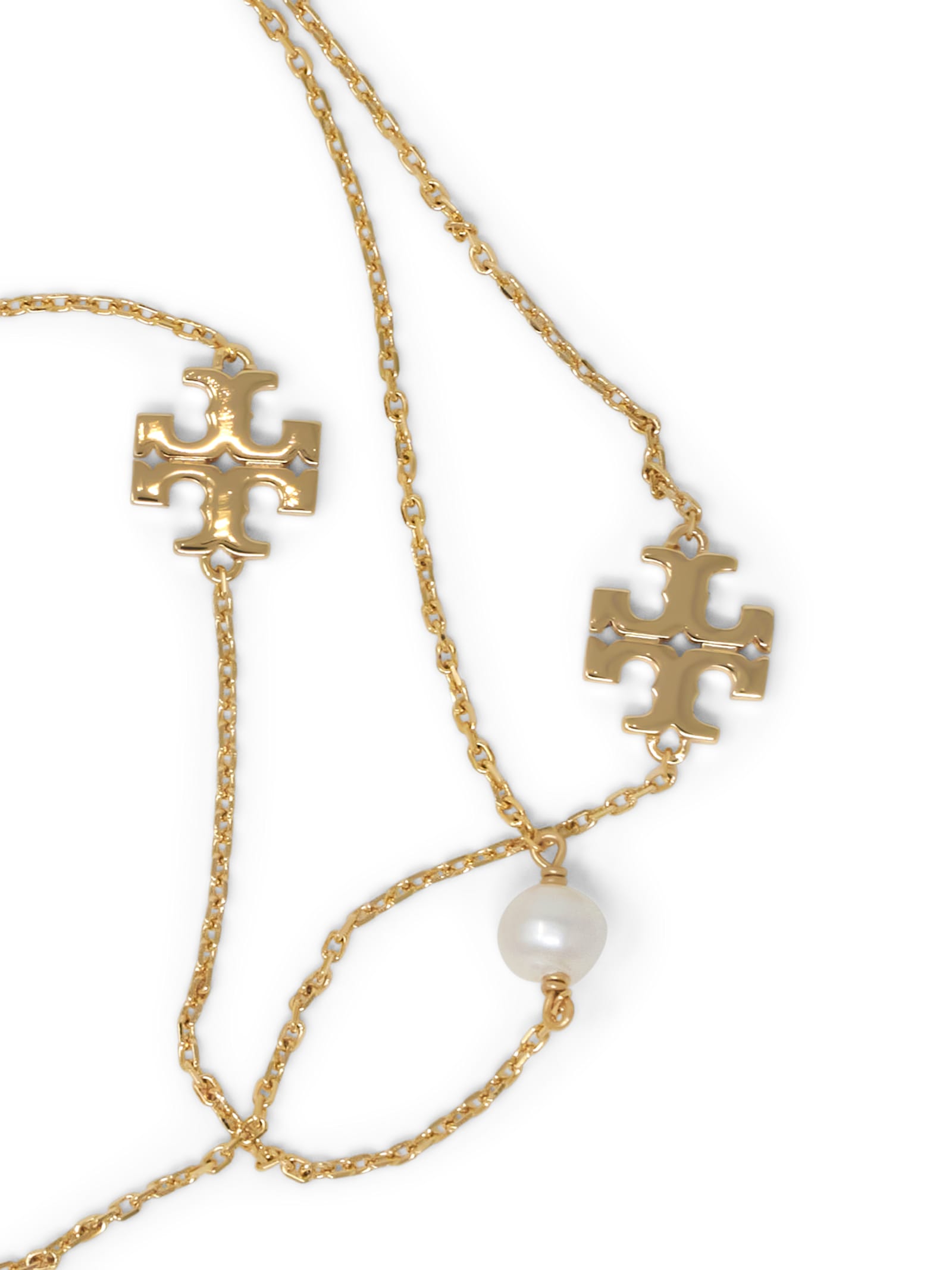 Tory Burch Long Kira Pearl Necklace With Floral Motifs In Multi
