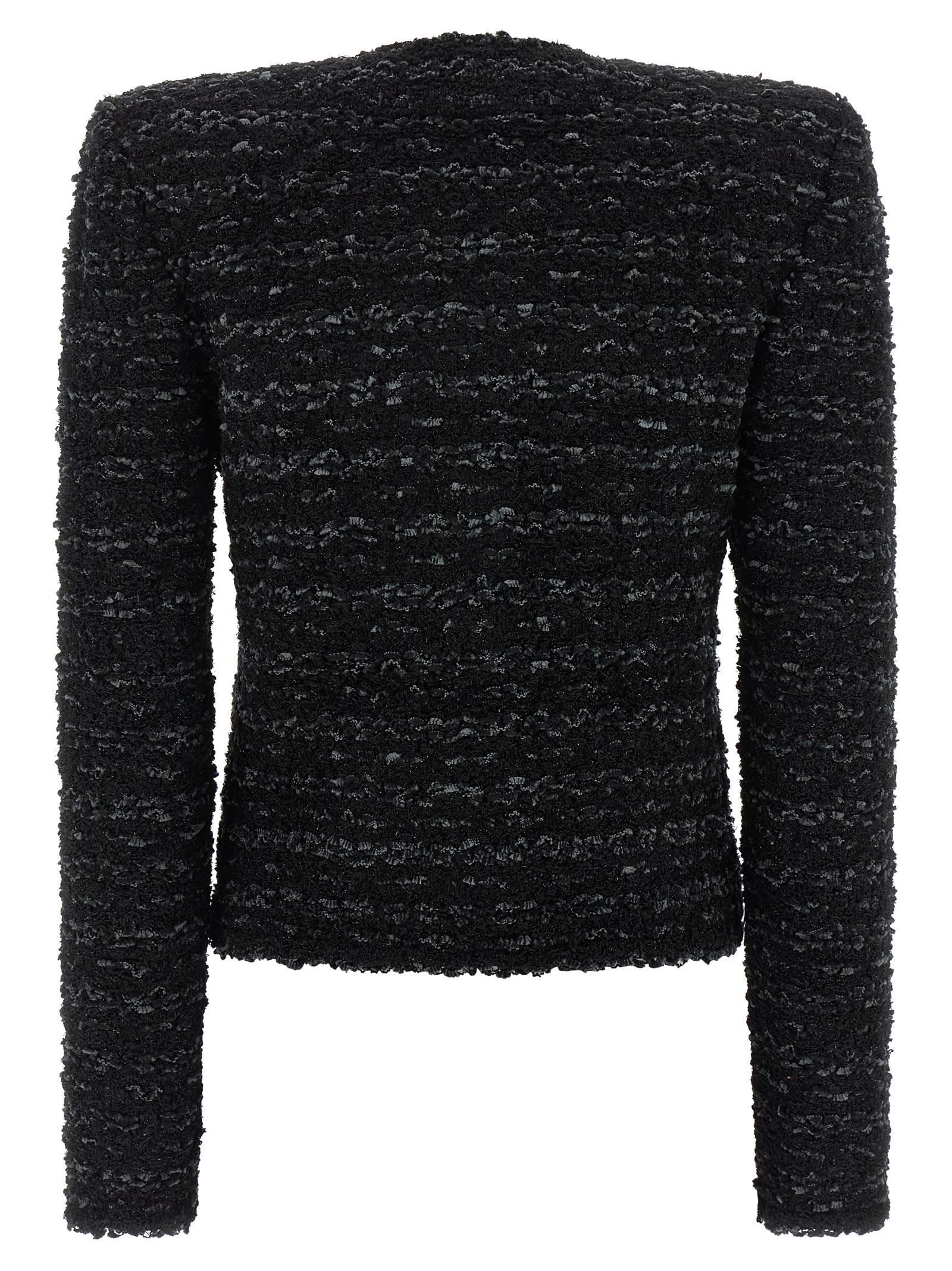 Balmain Tweed Button-up Jacket In Black